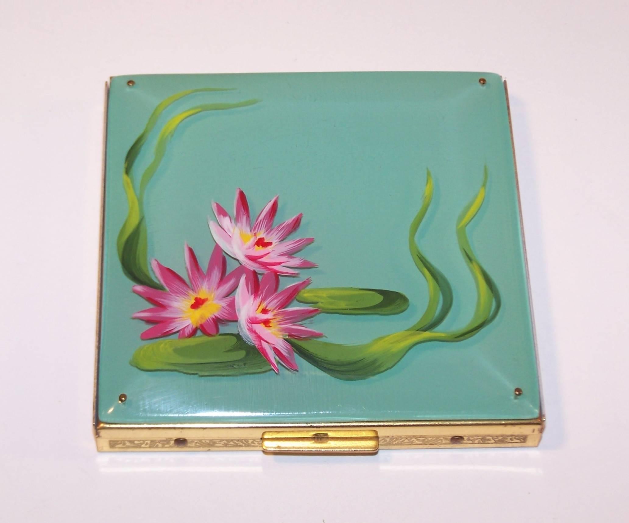 Gray WWII Era 1940's Rex Fifth Avenue Hand Painted Lucite Compact