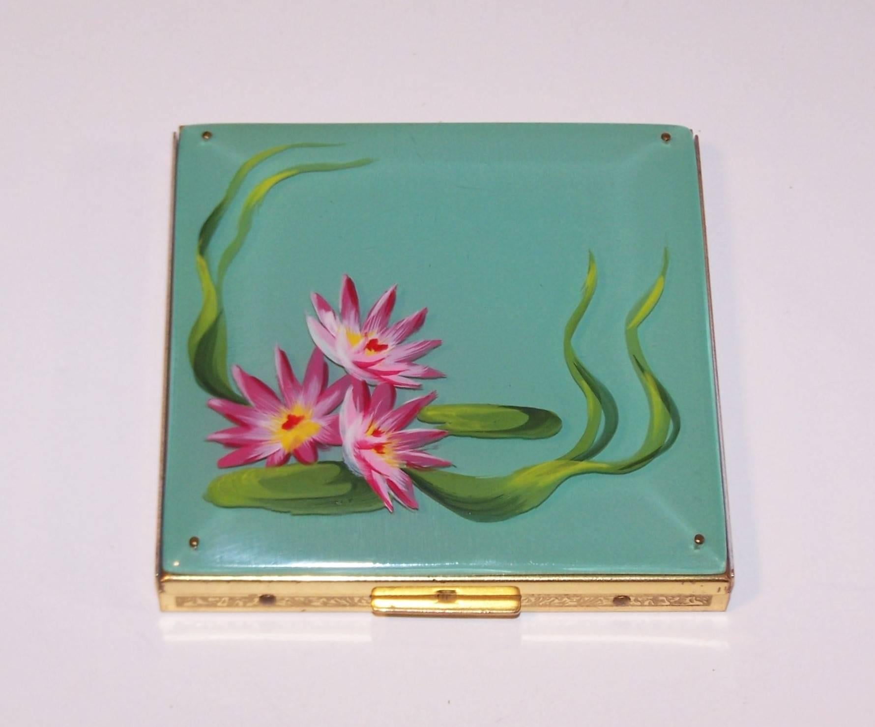 Women's WWII Era 1940's Rex Fifth Avenue Hand Painted Lucite Compact