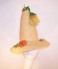 Whimsical 1950's Conical Novelty Straw Beach Hat