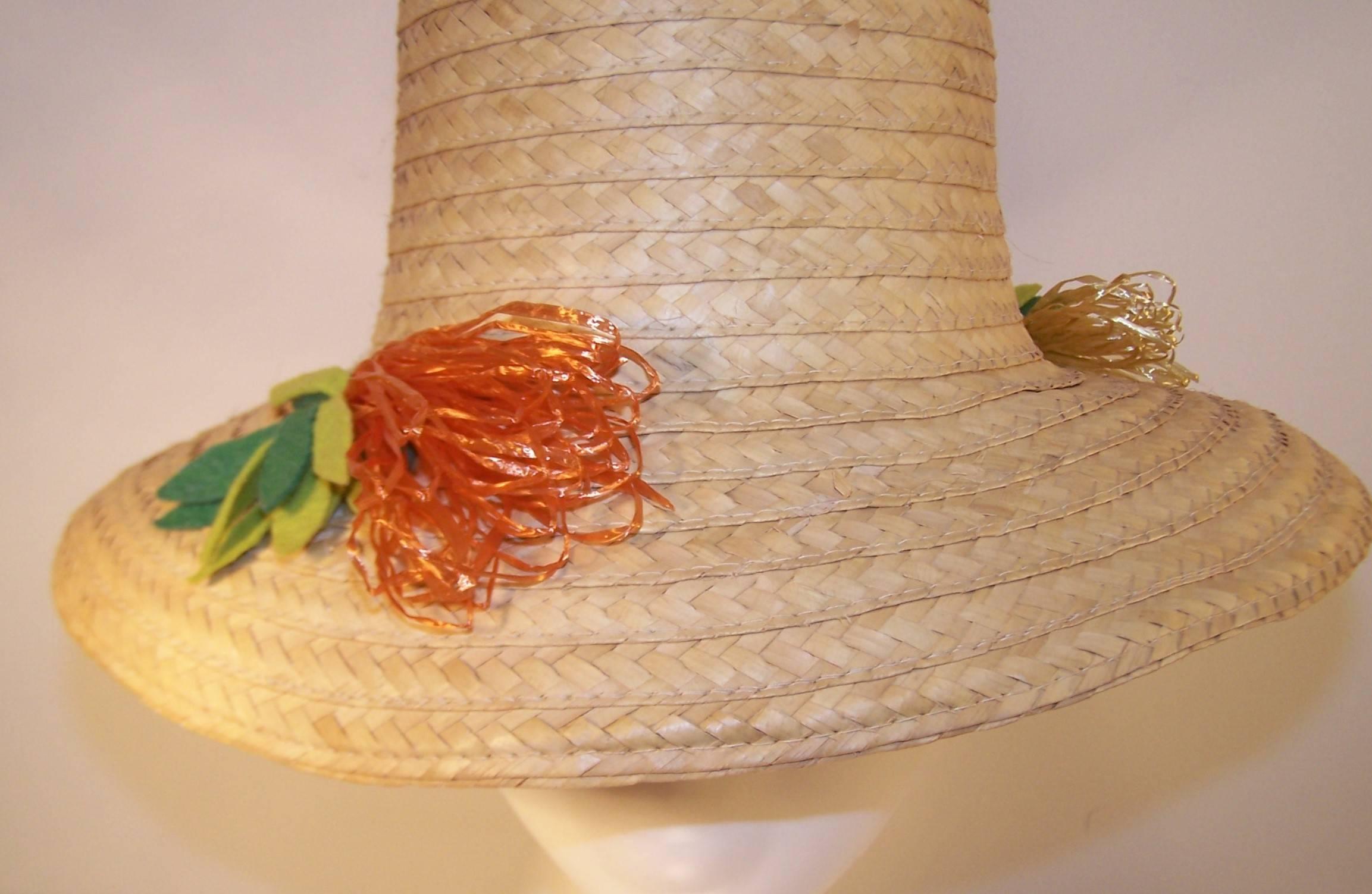 Women's Whimsical 1950's Conical Novelty Straw Beach Hat