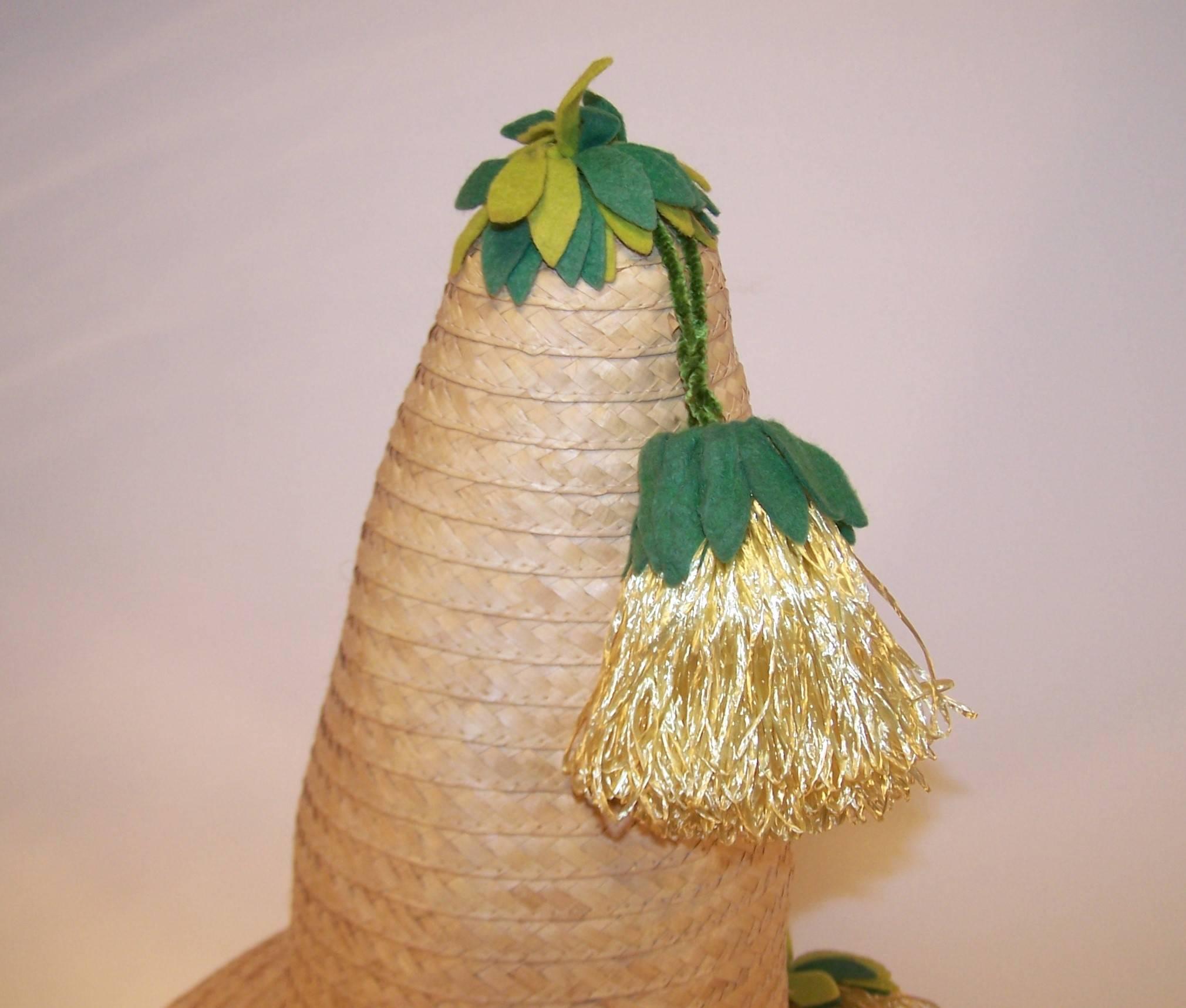 Whimsical 1950's Conical Novelty Straw Beach Hat 1