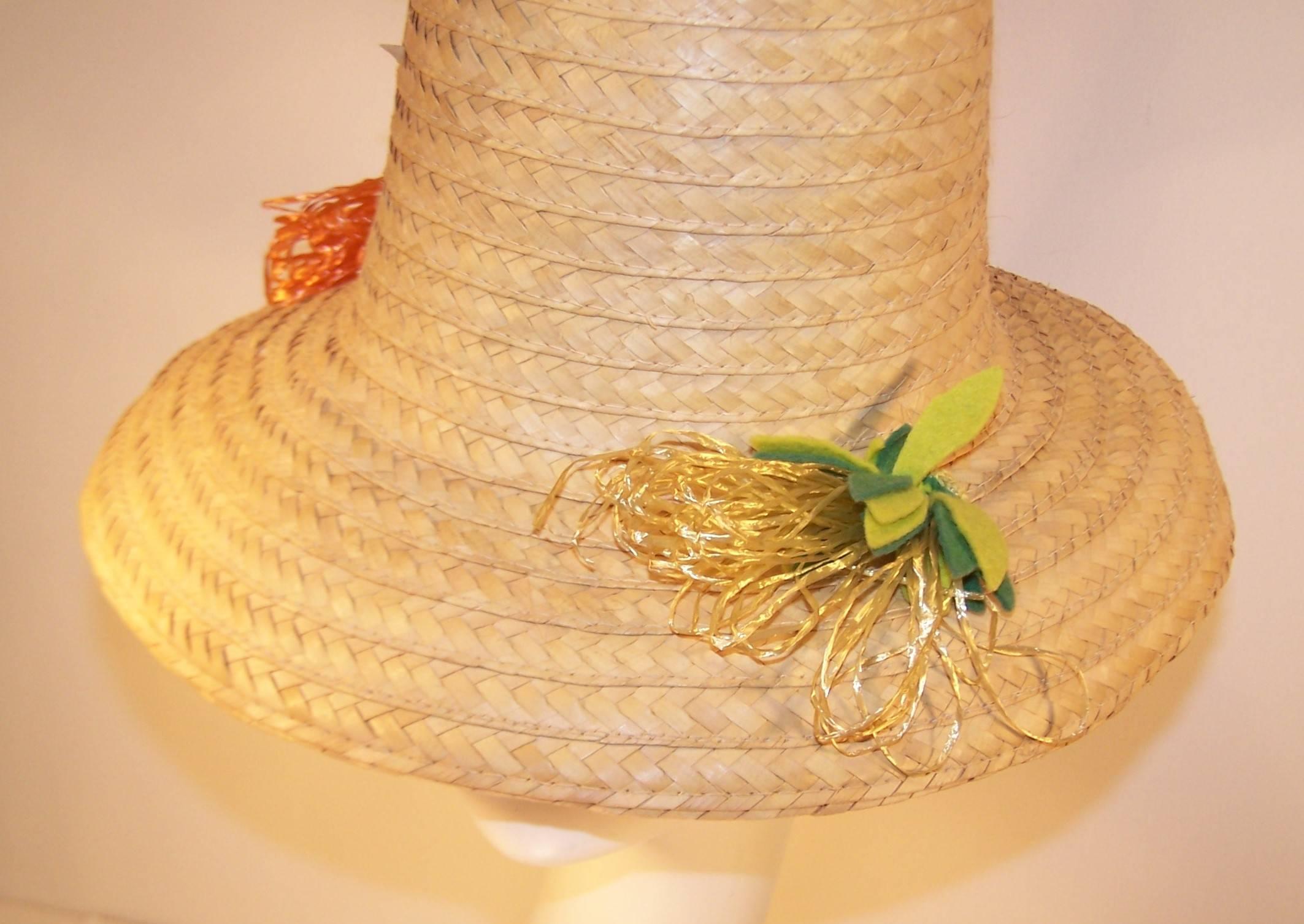 Whimsical 1950's Conical Novelty Straw Beach Hat 2