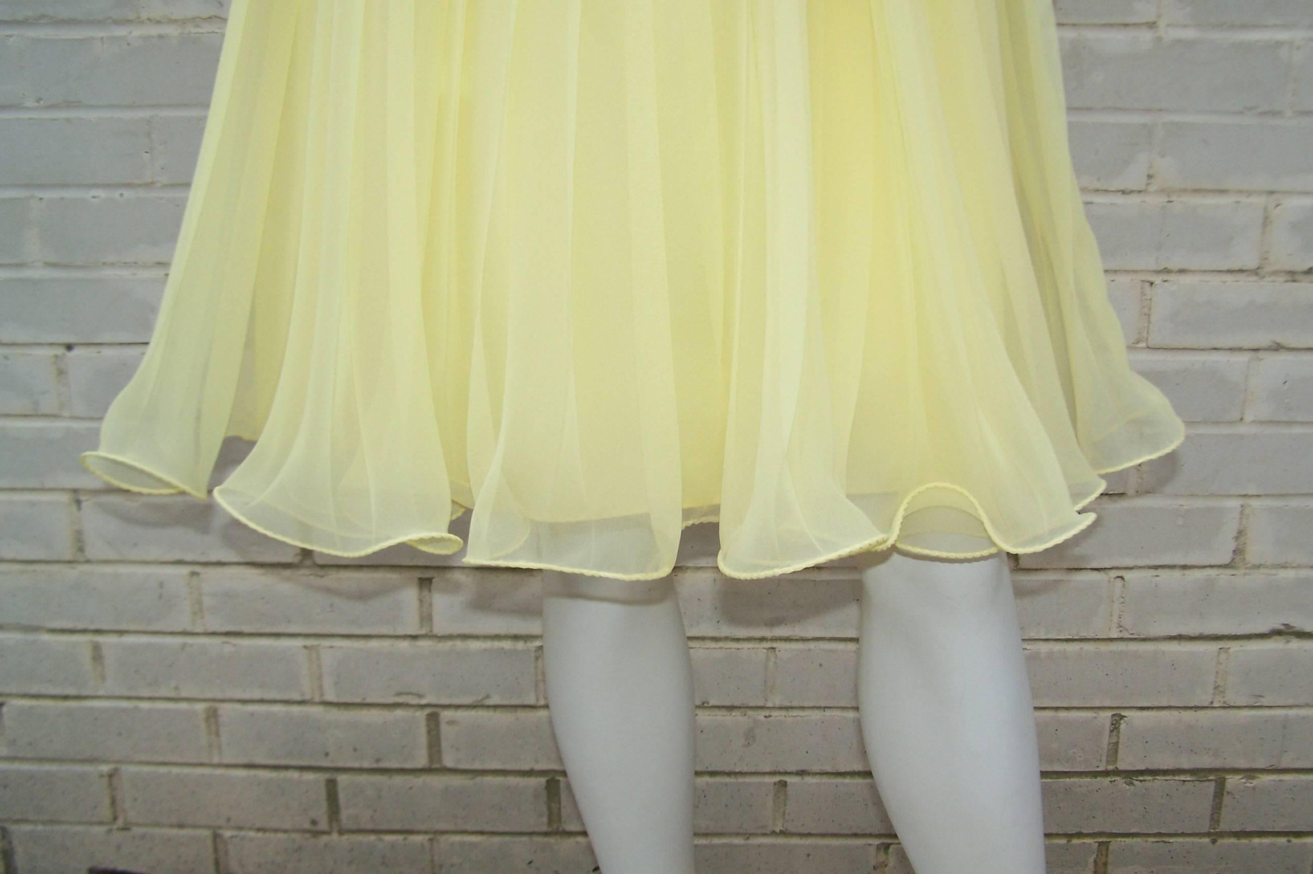 Women's C.1970 Miss Elliette Sunny Yellow Chiffon Dress