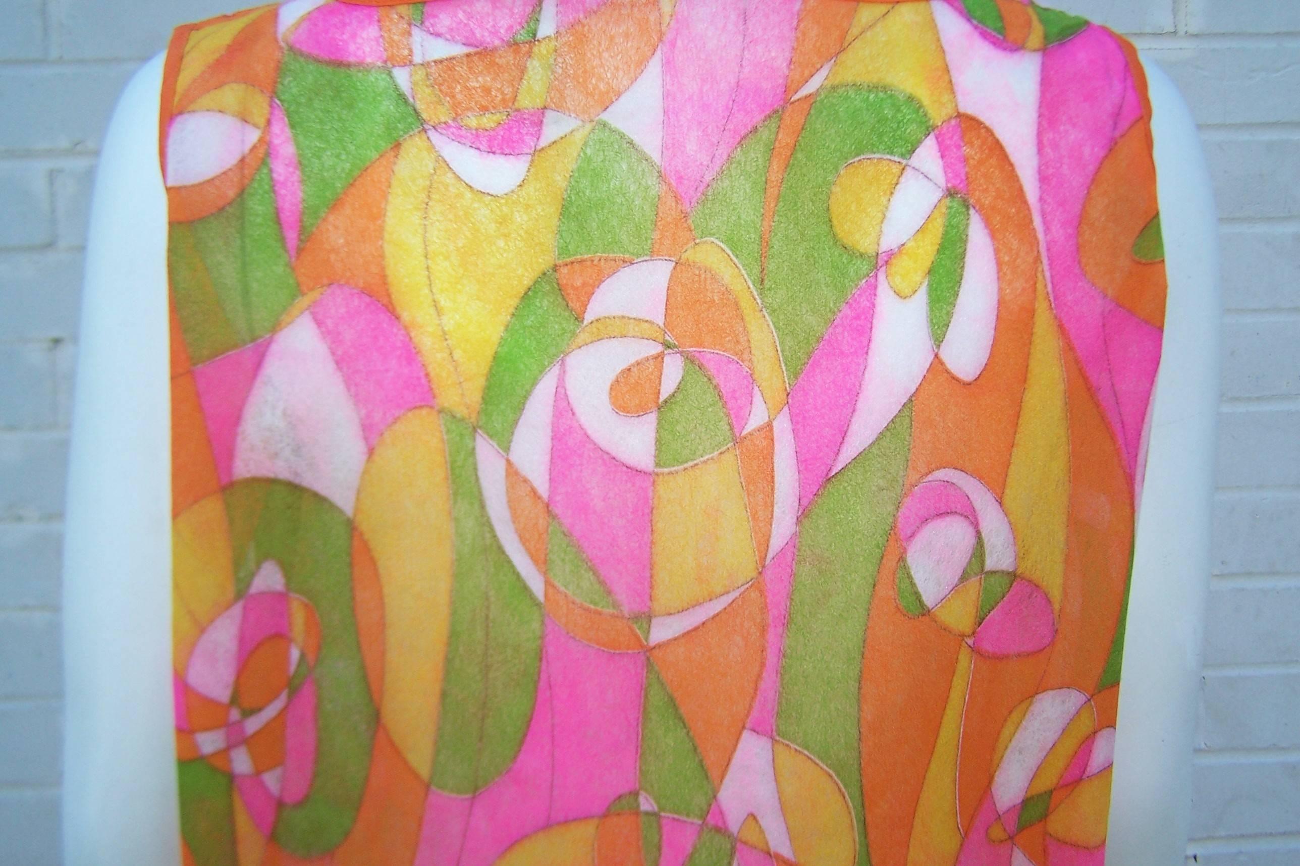 Orange 1960's Mod Beau Monde Go Go Neon Pink Paper Dress