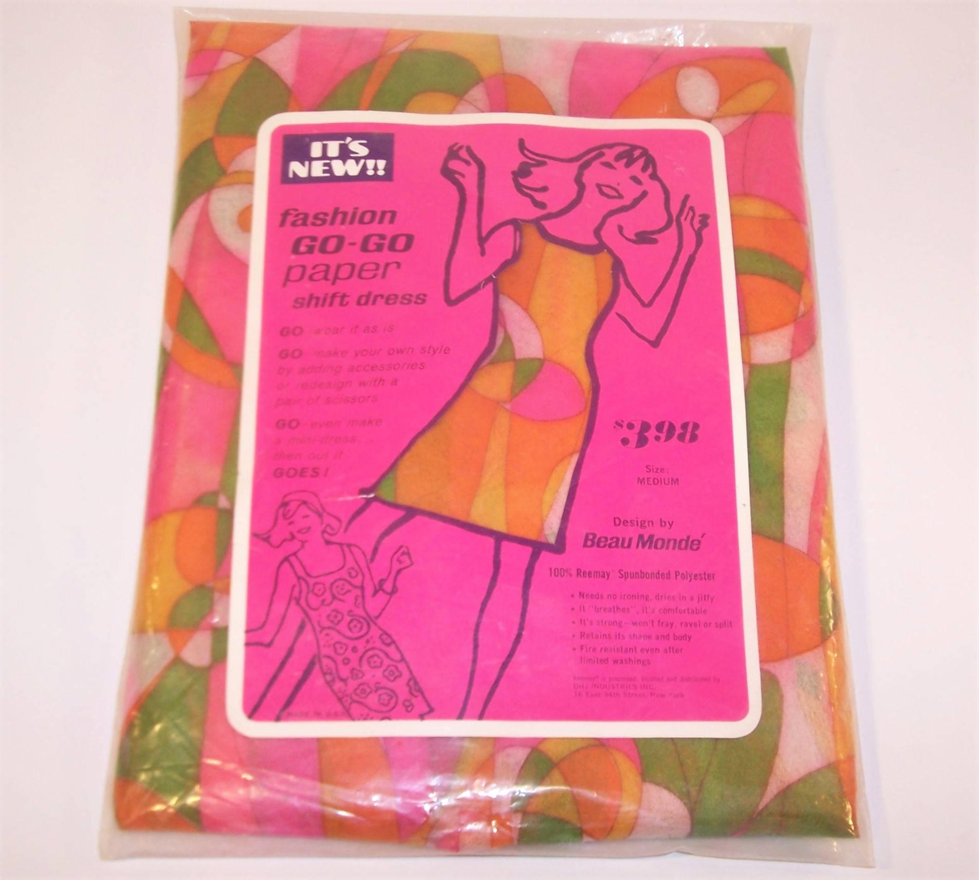 1960's Mod Beau Monde Go Go Neon Pink Paper Dress In Excellent Condition In Atlanta, GA