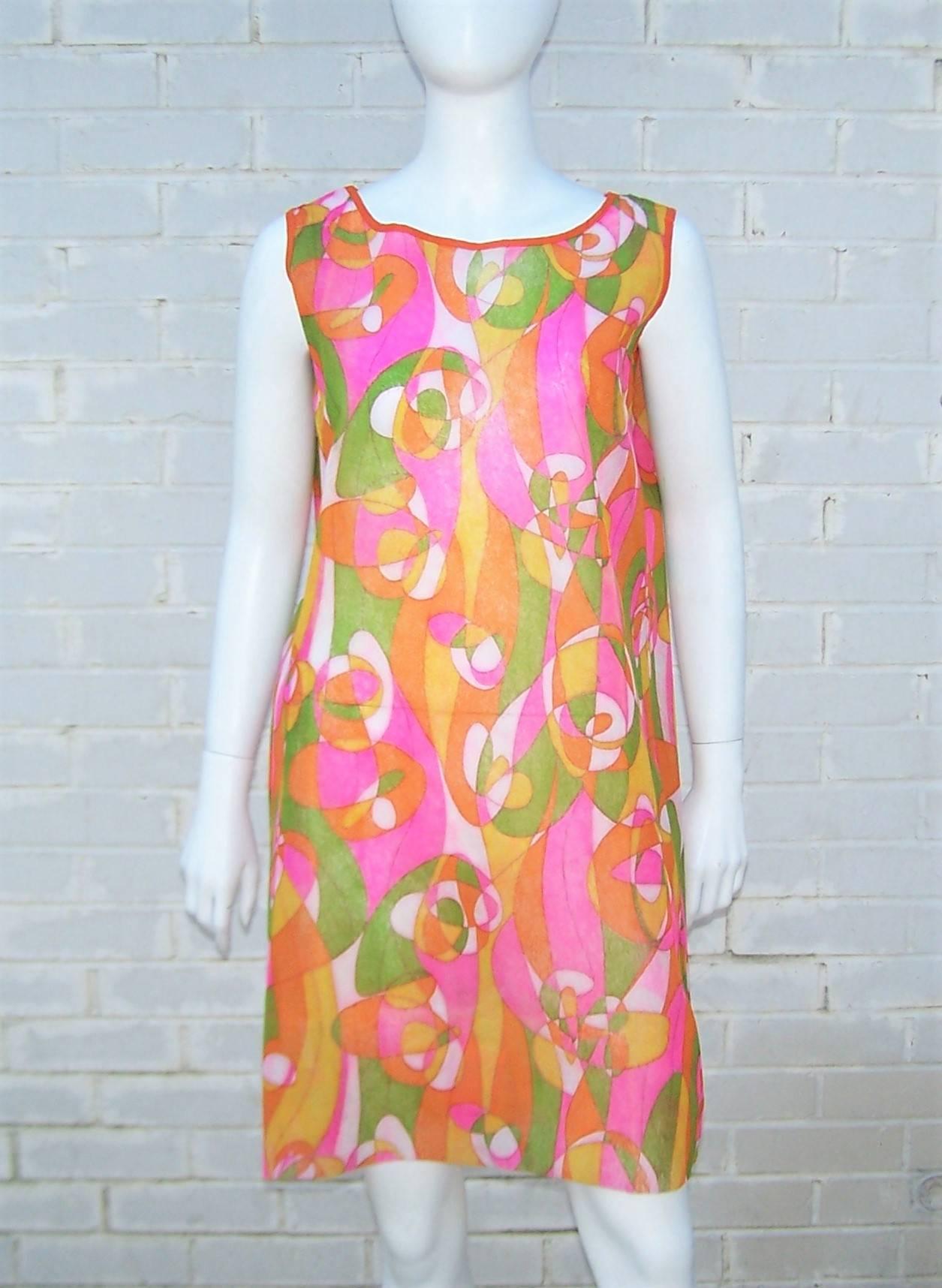 Women's 1960's Mod Beau Monde Go Go Neon Pink Paper Dress
