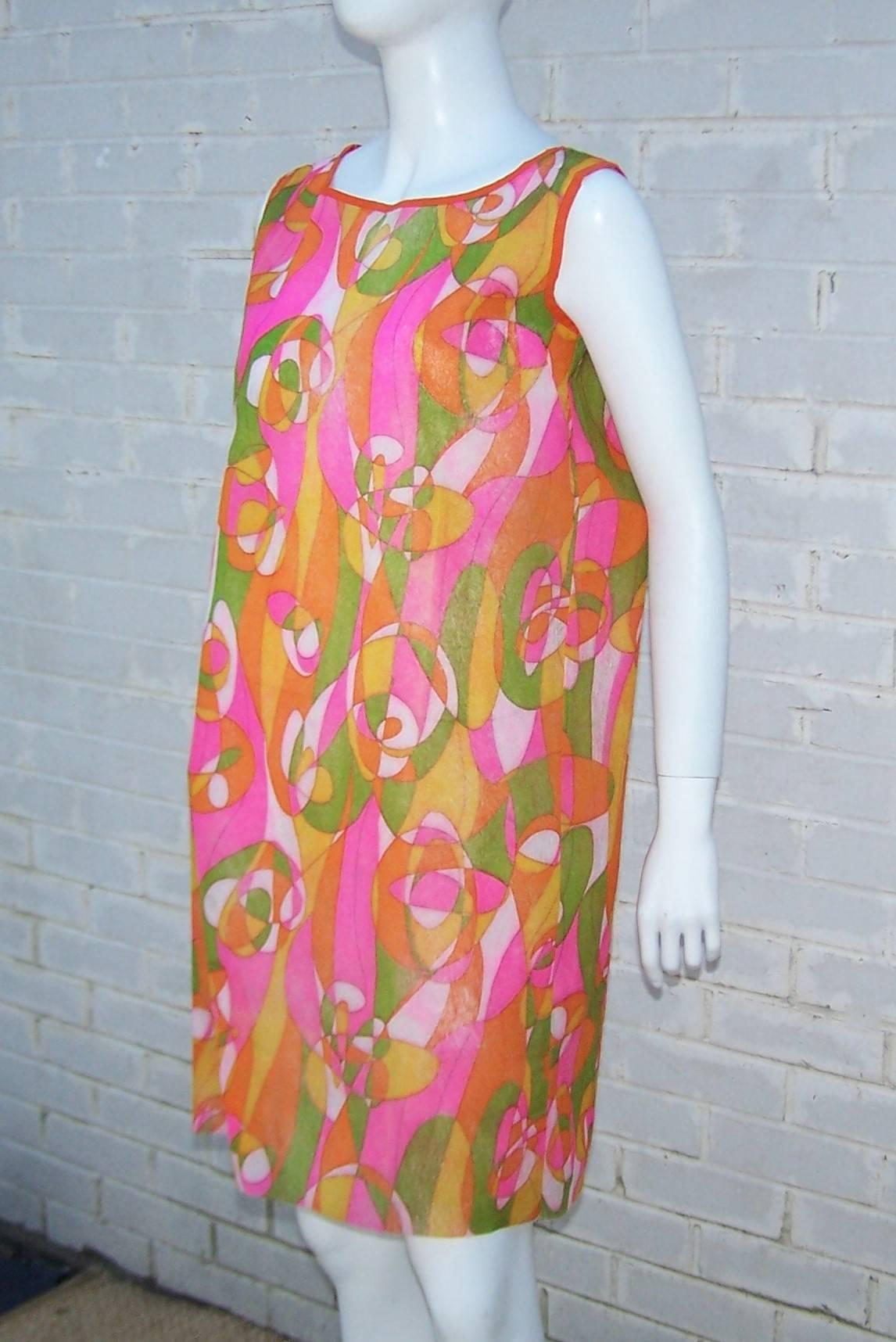1960's Mod Beau Monde Go Go Neon Pink Paper Dress 1