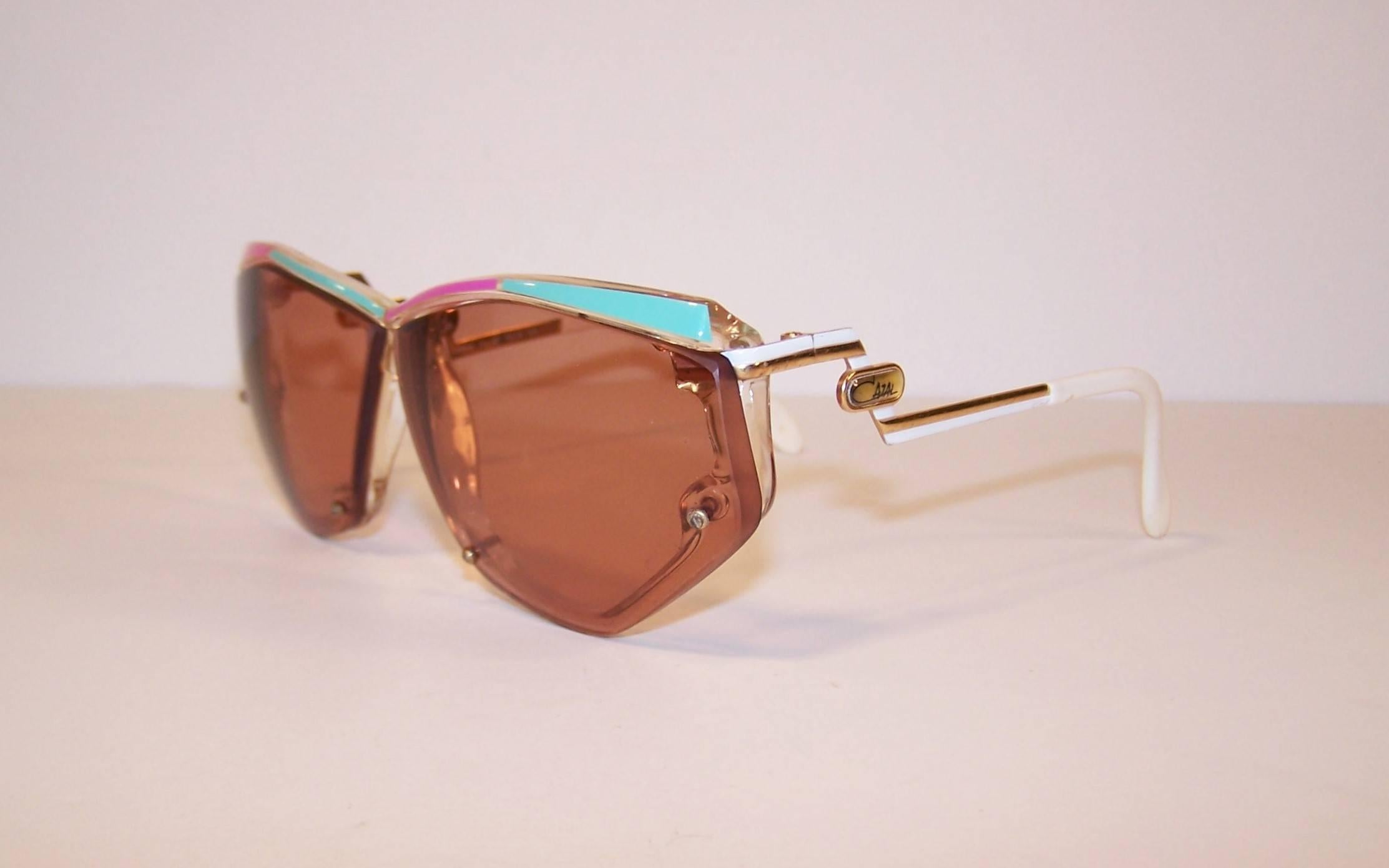 Brown Mod C.1980 Cazal Space Age Pink & Green Sunglasses