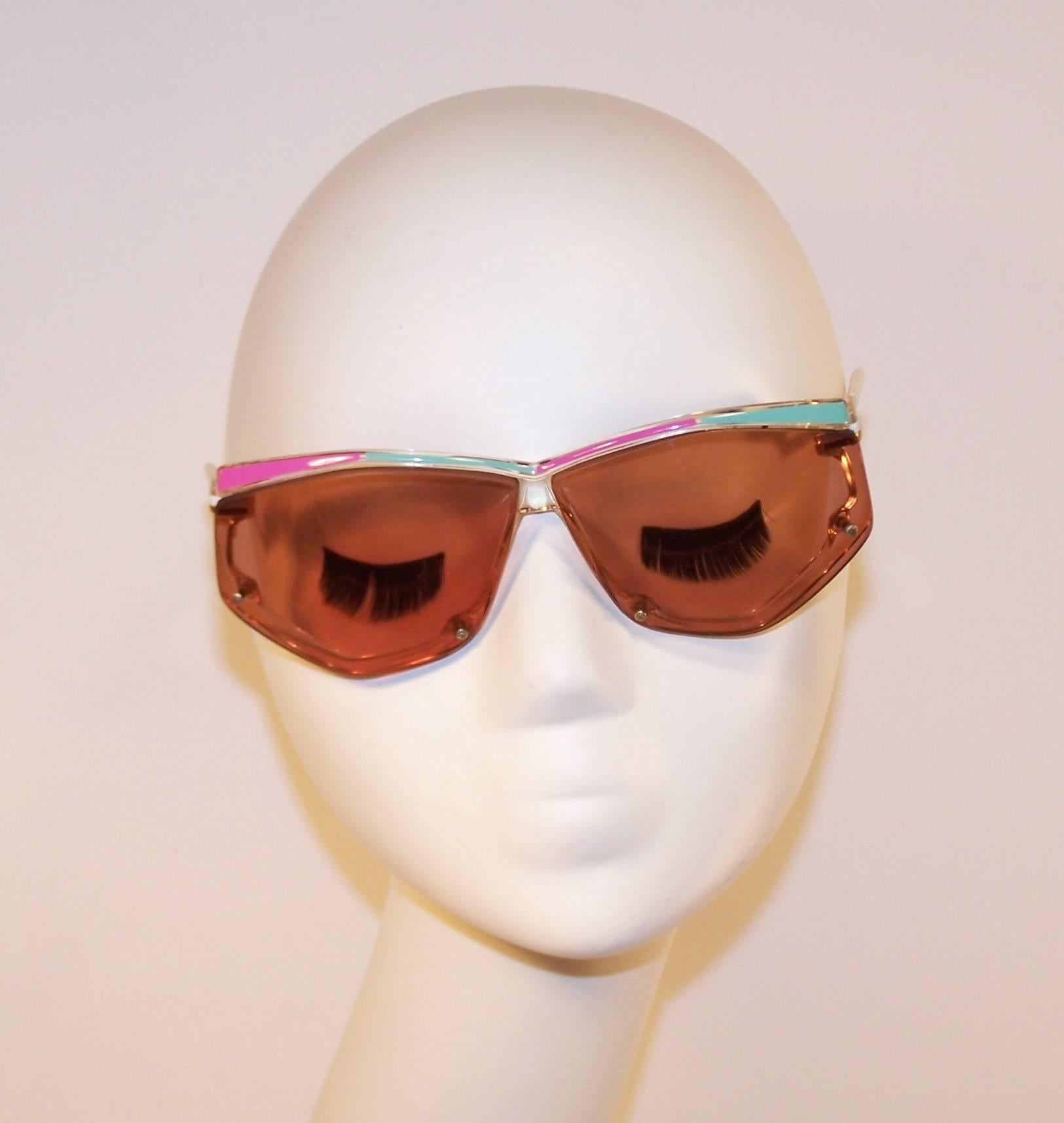 Mod C.1980 Cazal Space Age Pink & Green Sunglasses In Excellent Condition In Atlanta, GA