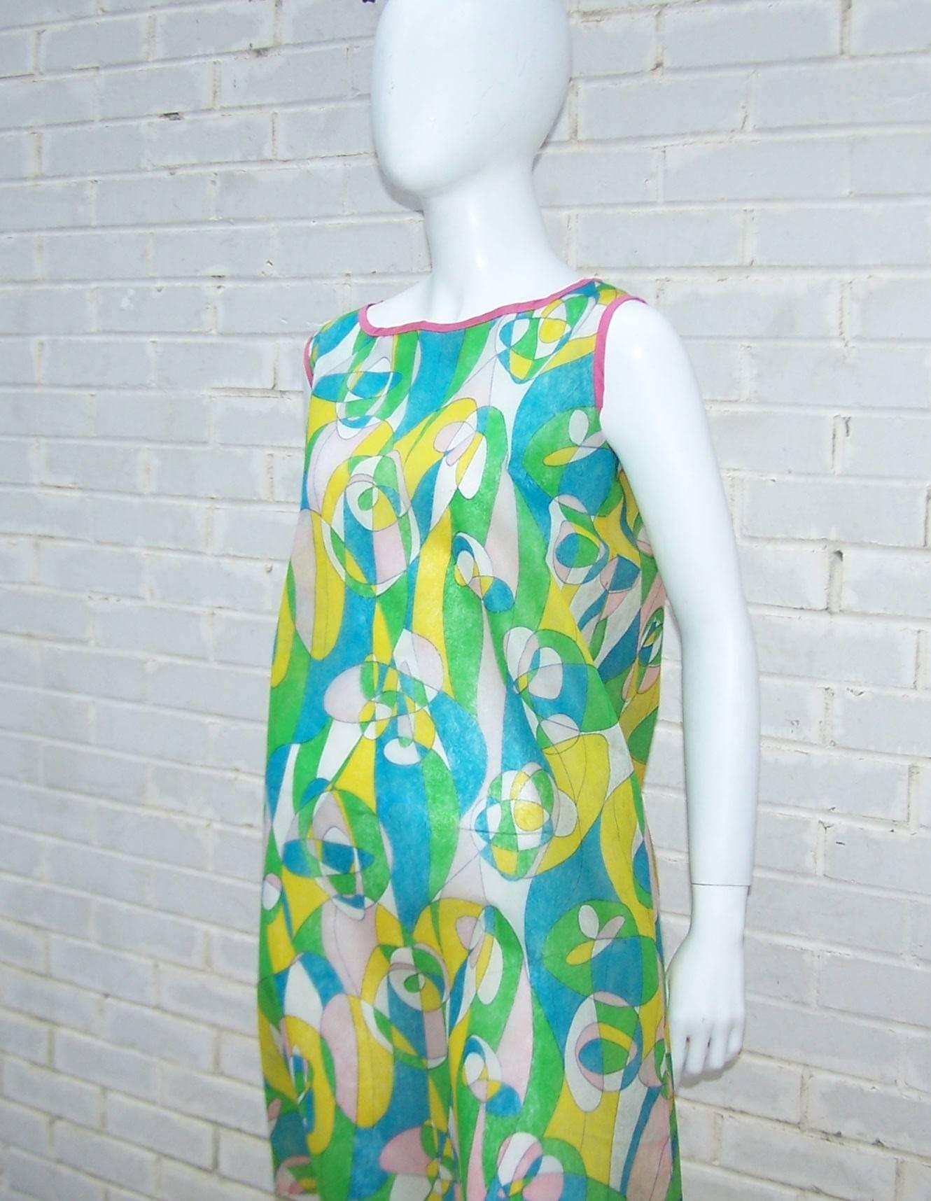 Women's 1960's Mod Beau Monde Go Go Blue & Green Paper Dress