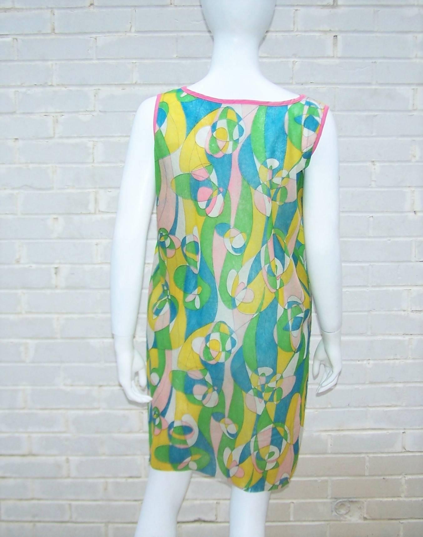 1960's Mod Beau Monde Go Go Blue & Green Paper Dress 1