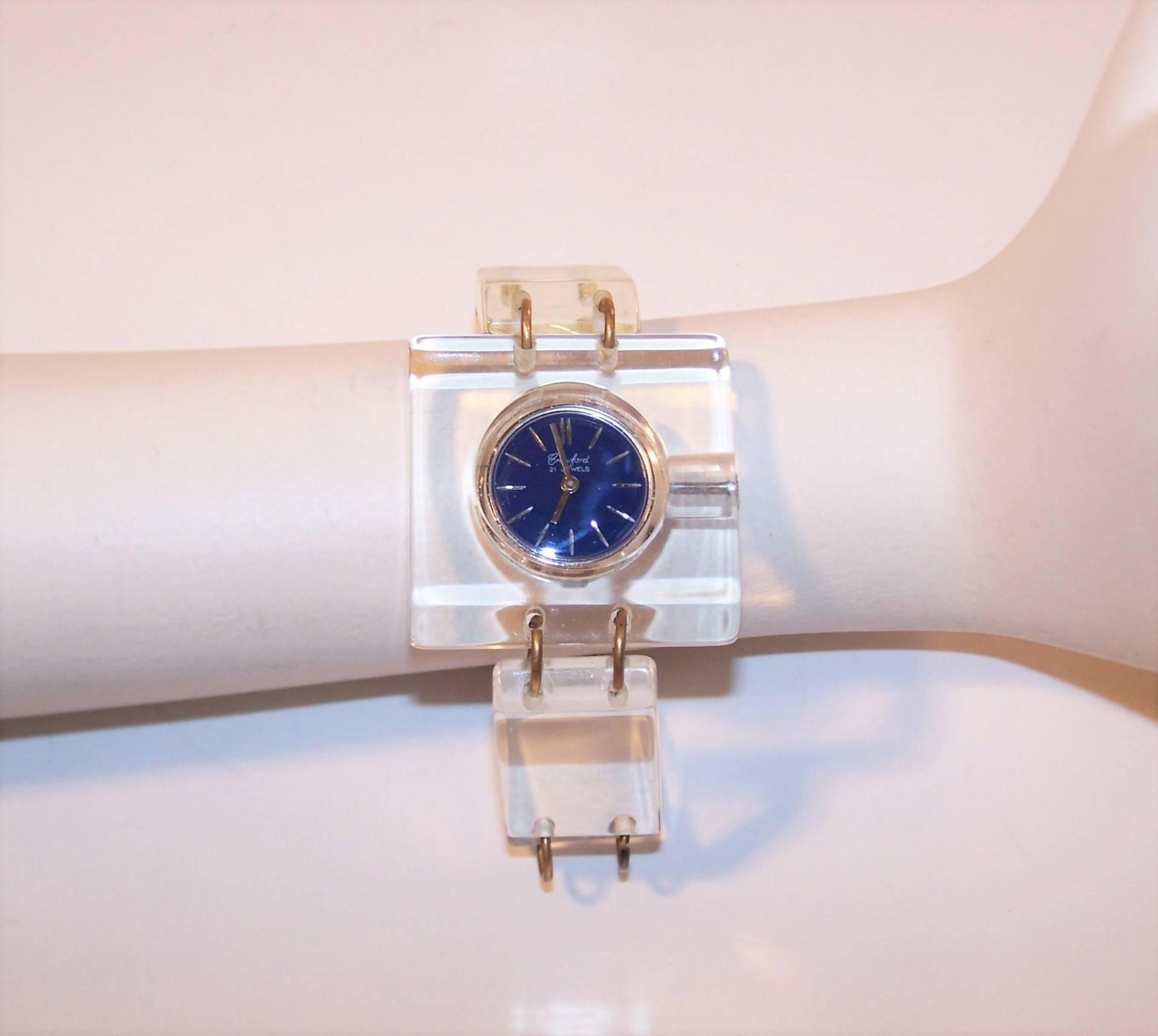 Mod 1960's Crawford Lucite Watch With Cobalt Blue Face 1