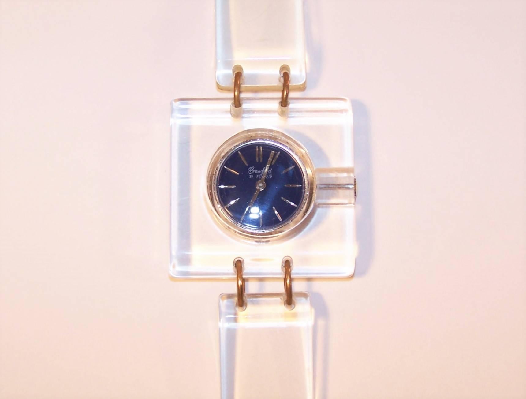 Mod 1960's Crawford Lucite Watch With Cobalt Blue Face 2