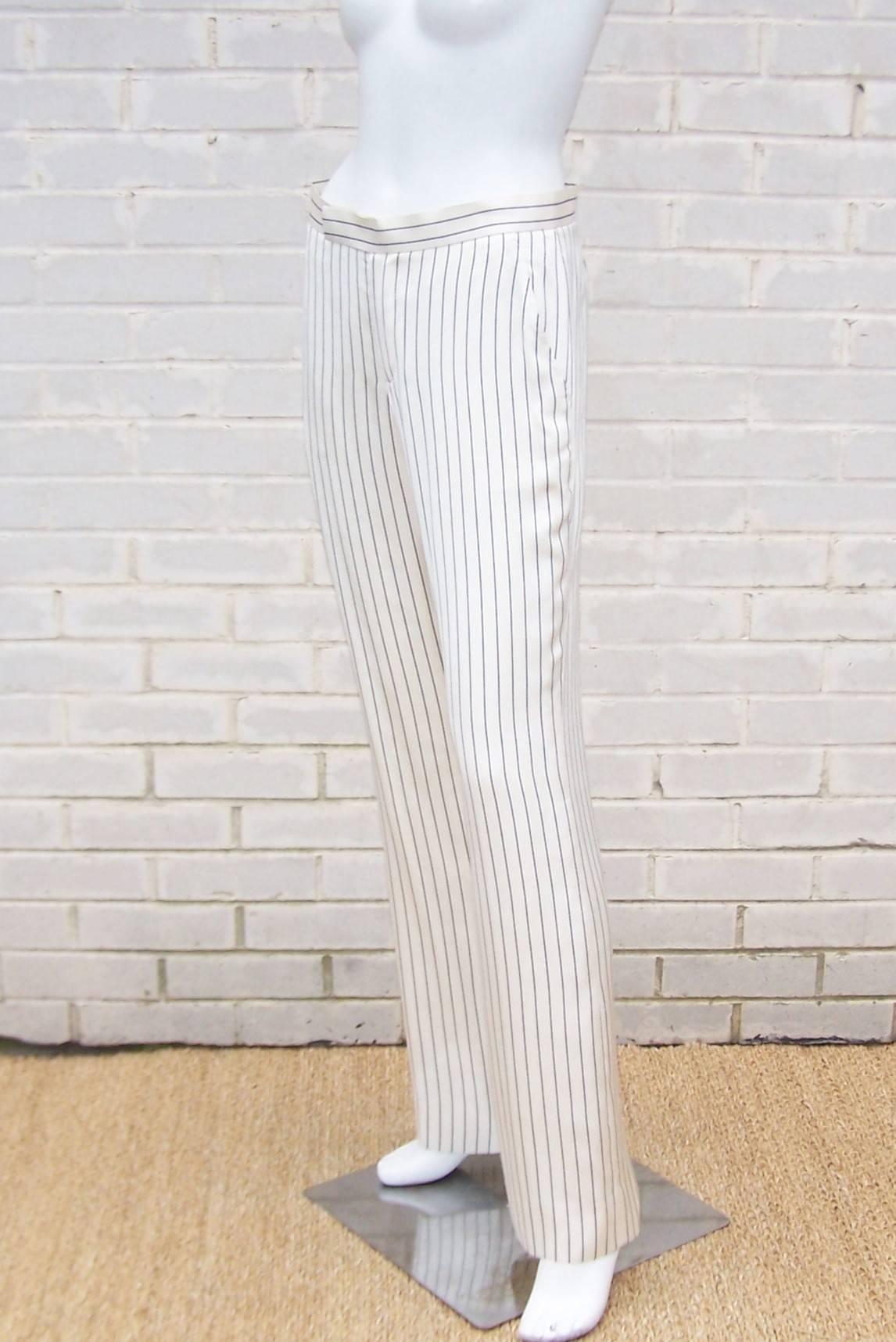 blue and white pinstripe pants