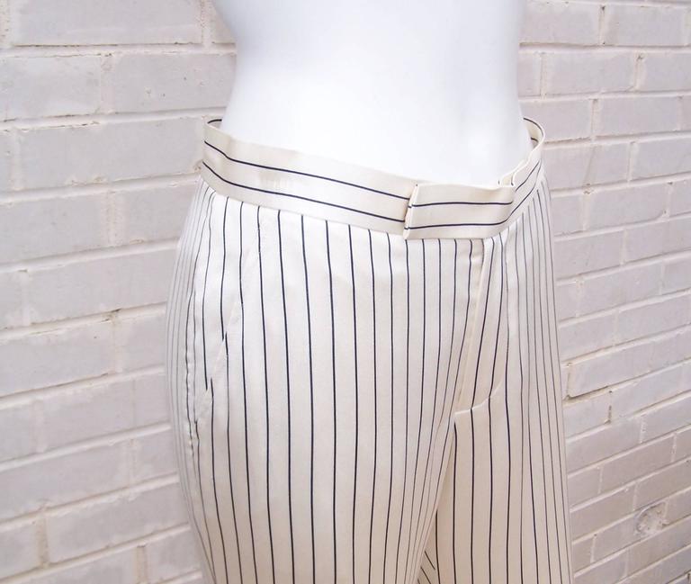 C.1990 Ralph Lauren Menswear Style Blue and White Pinstripe Silk Pants ...