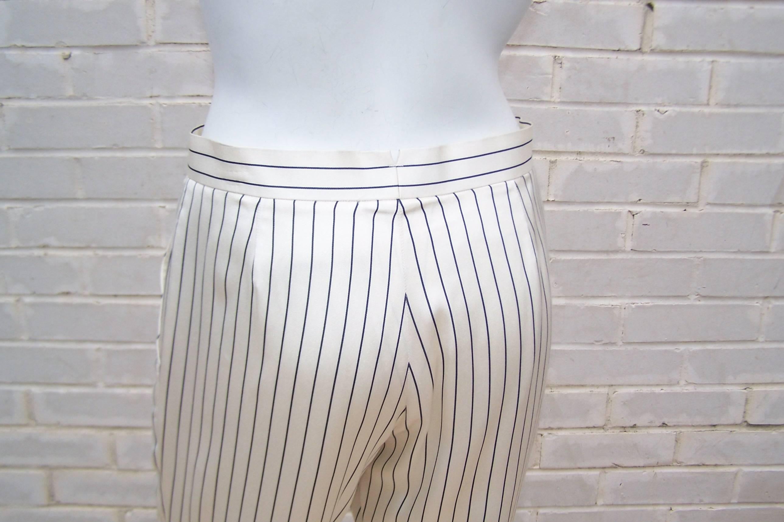 C.1990 Ralph Lauren Menswear Style Blue & White Pinstripe Silk Pants 1