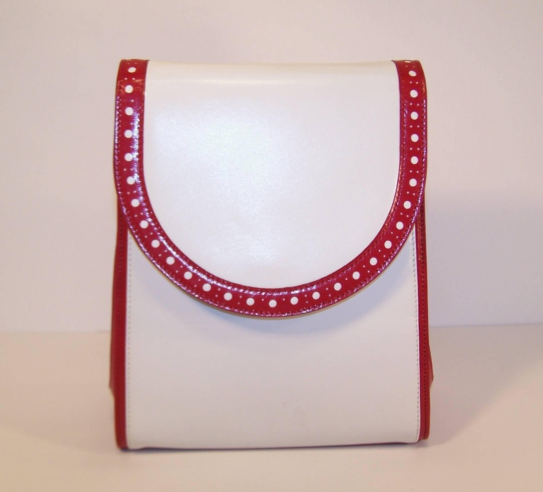 Women's C.1980 Bruno Magli White & Cherry Red Leather Spectator Handbag