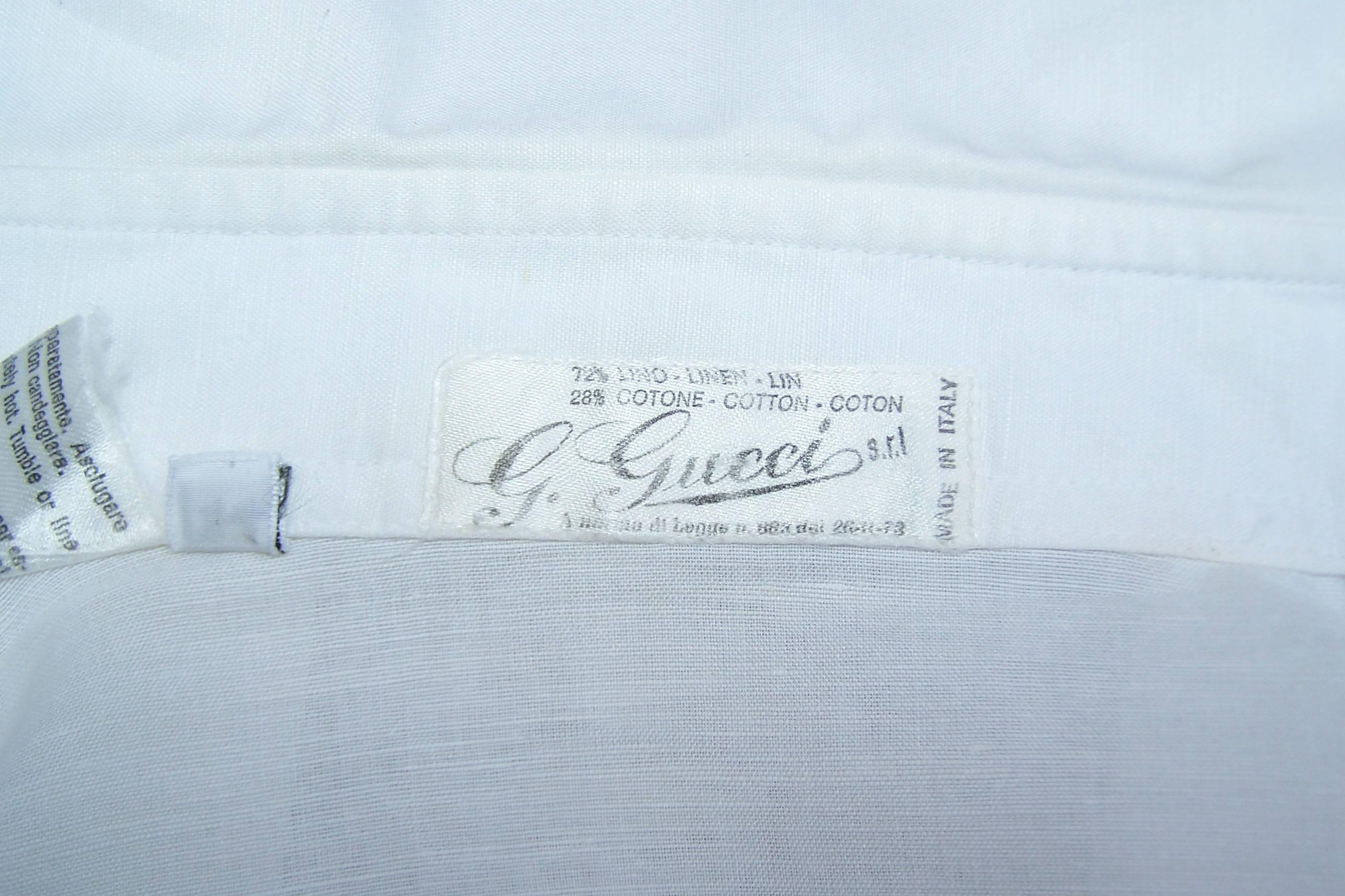Crisp 1970's Gucci White Linen Shirt With Nautical Enamel Logo Buttons 1