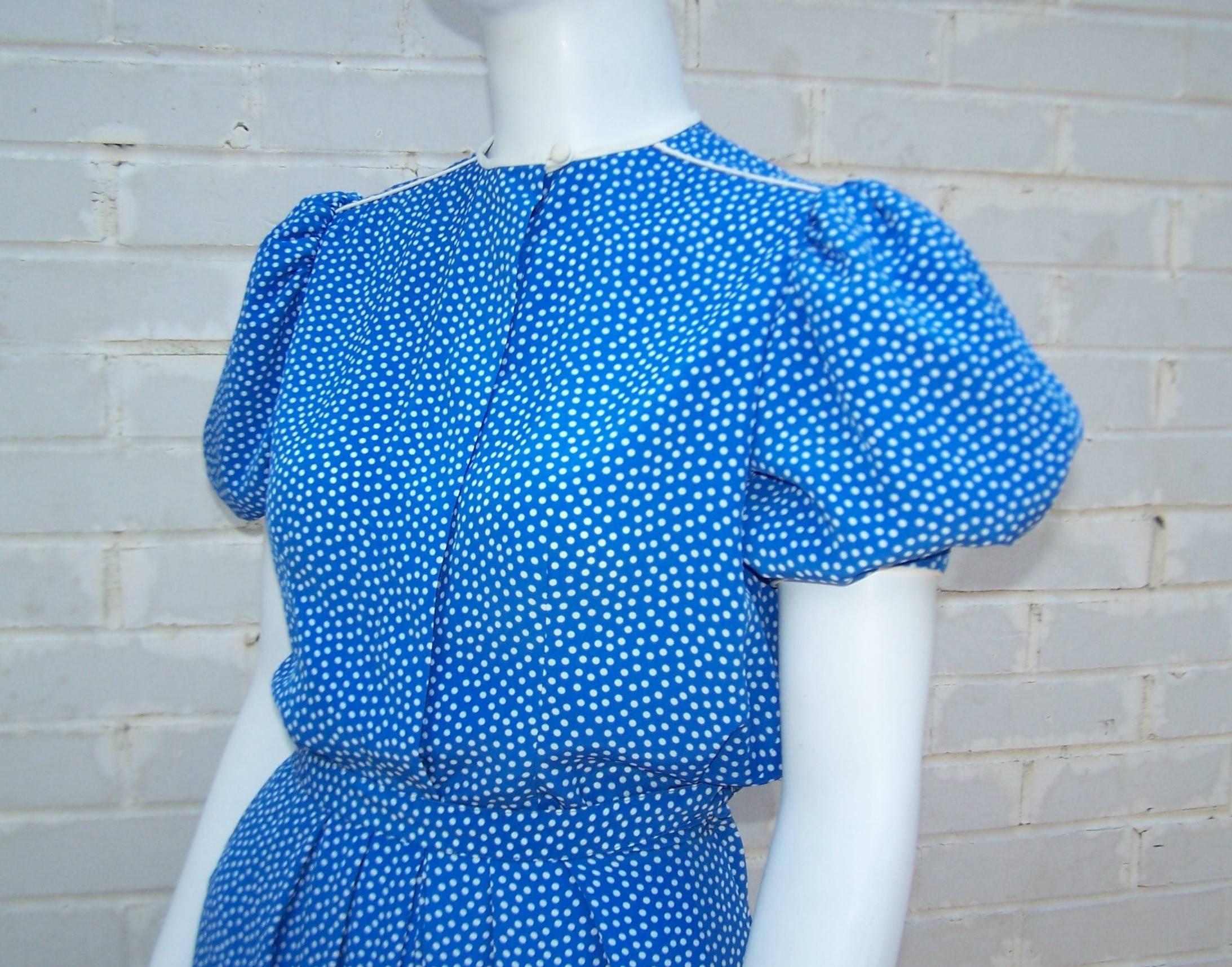 Women's Albert Nipon Silk Polka Dot Two Piece Dress, C.1980