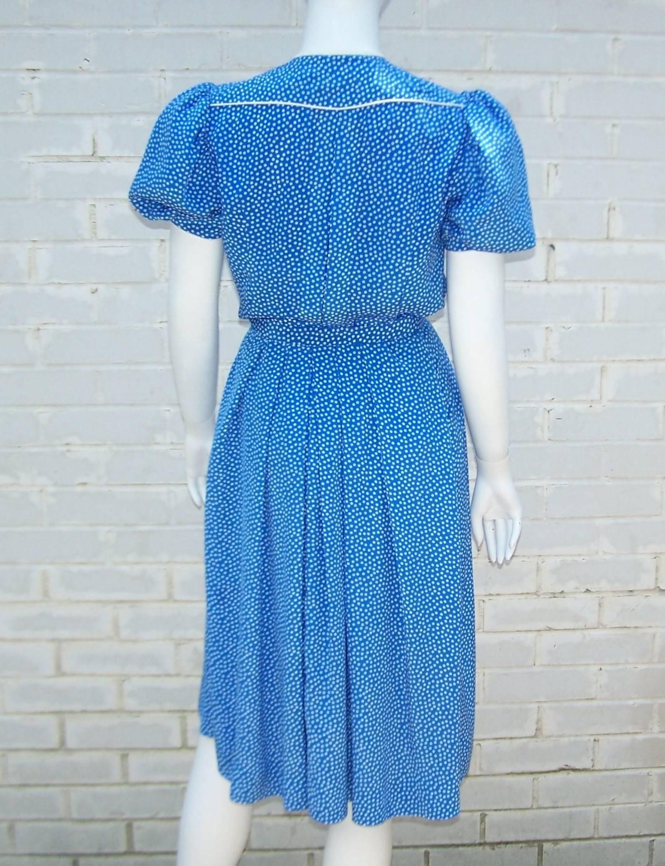 Albert Nipon Silk Polka Dot Two Piece Dress, C.1980 1