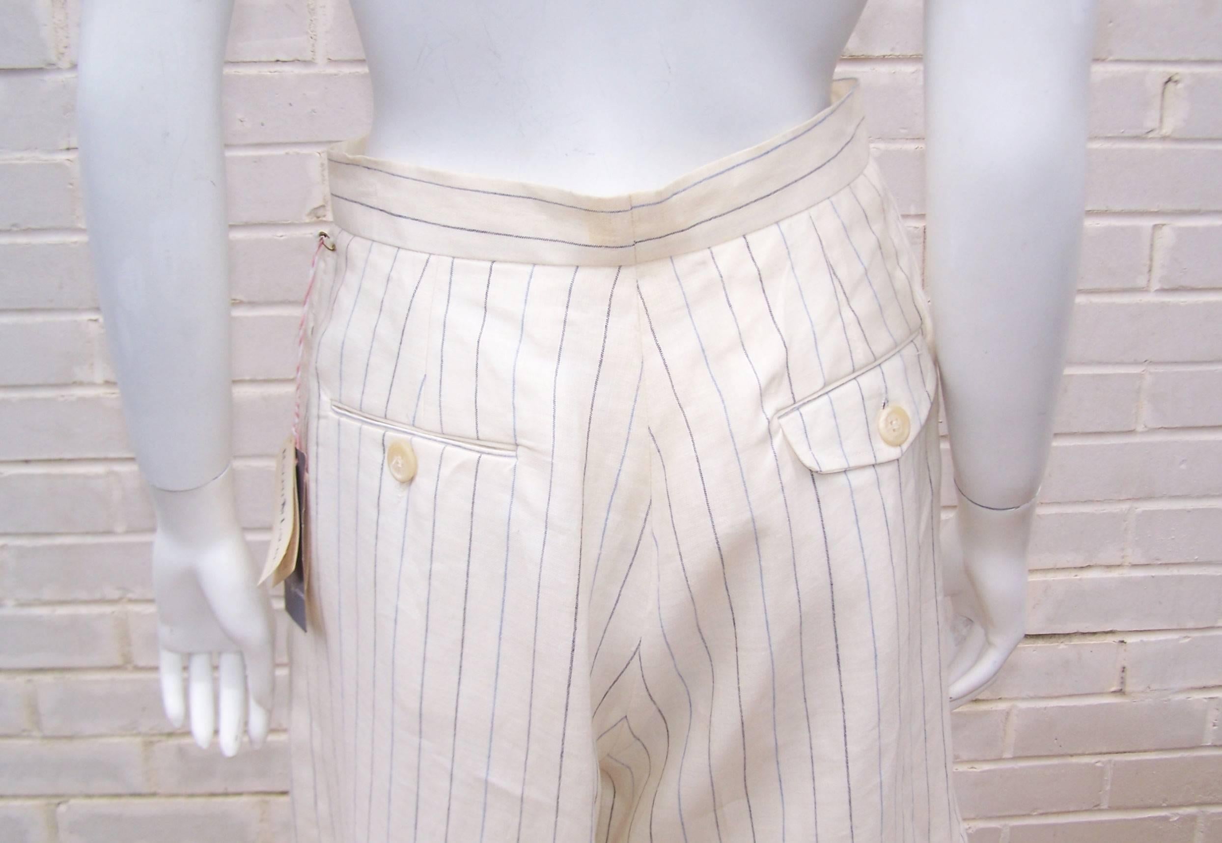 1970's Ralph Lauren Gatsby Style Linen Pinstripe Walking Shorts With Tags 1