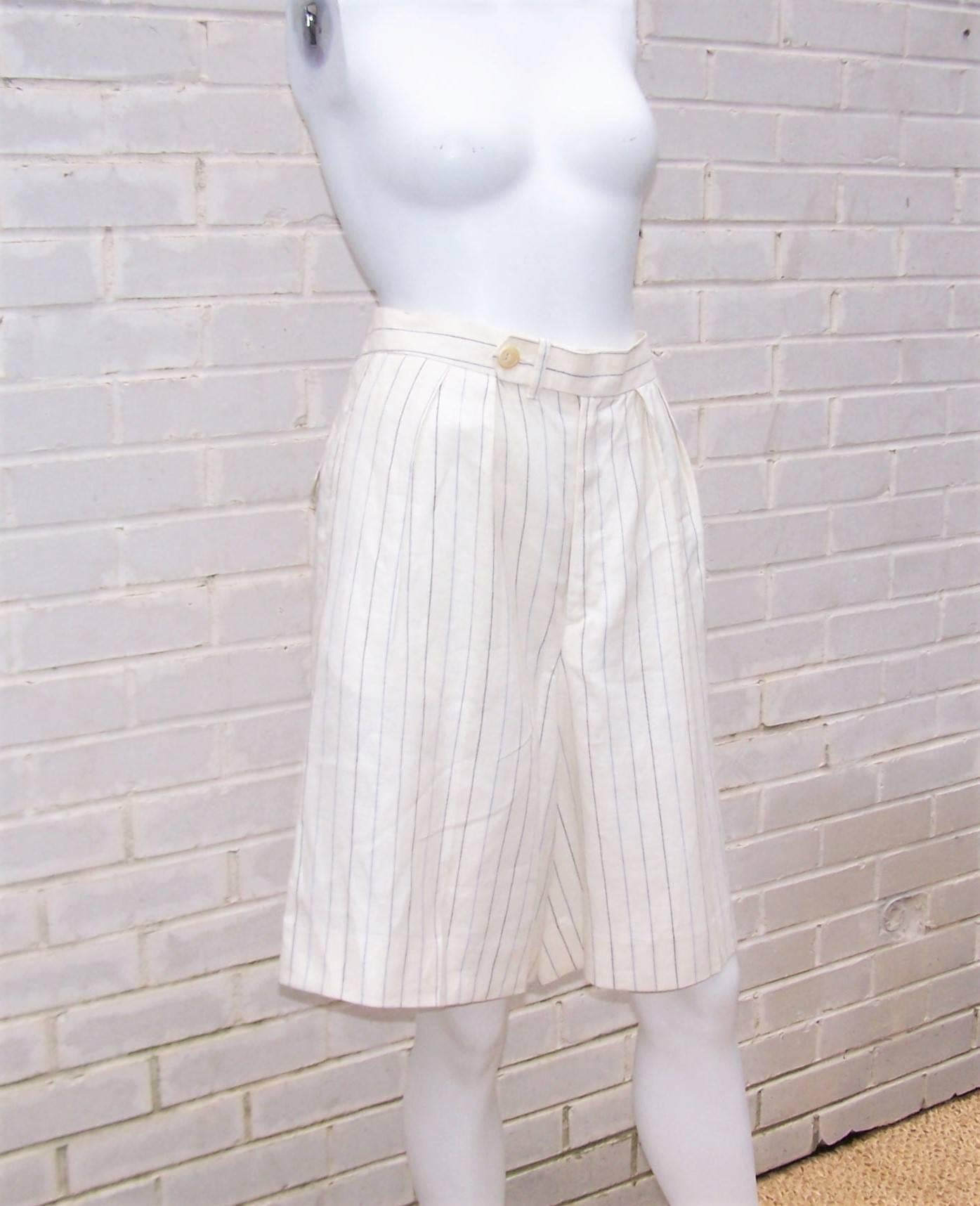 1970's Ralph Lauren Gatsby Style Linen Pinstripe Walking Shorts With Tags 3