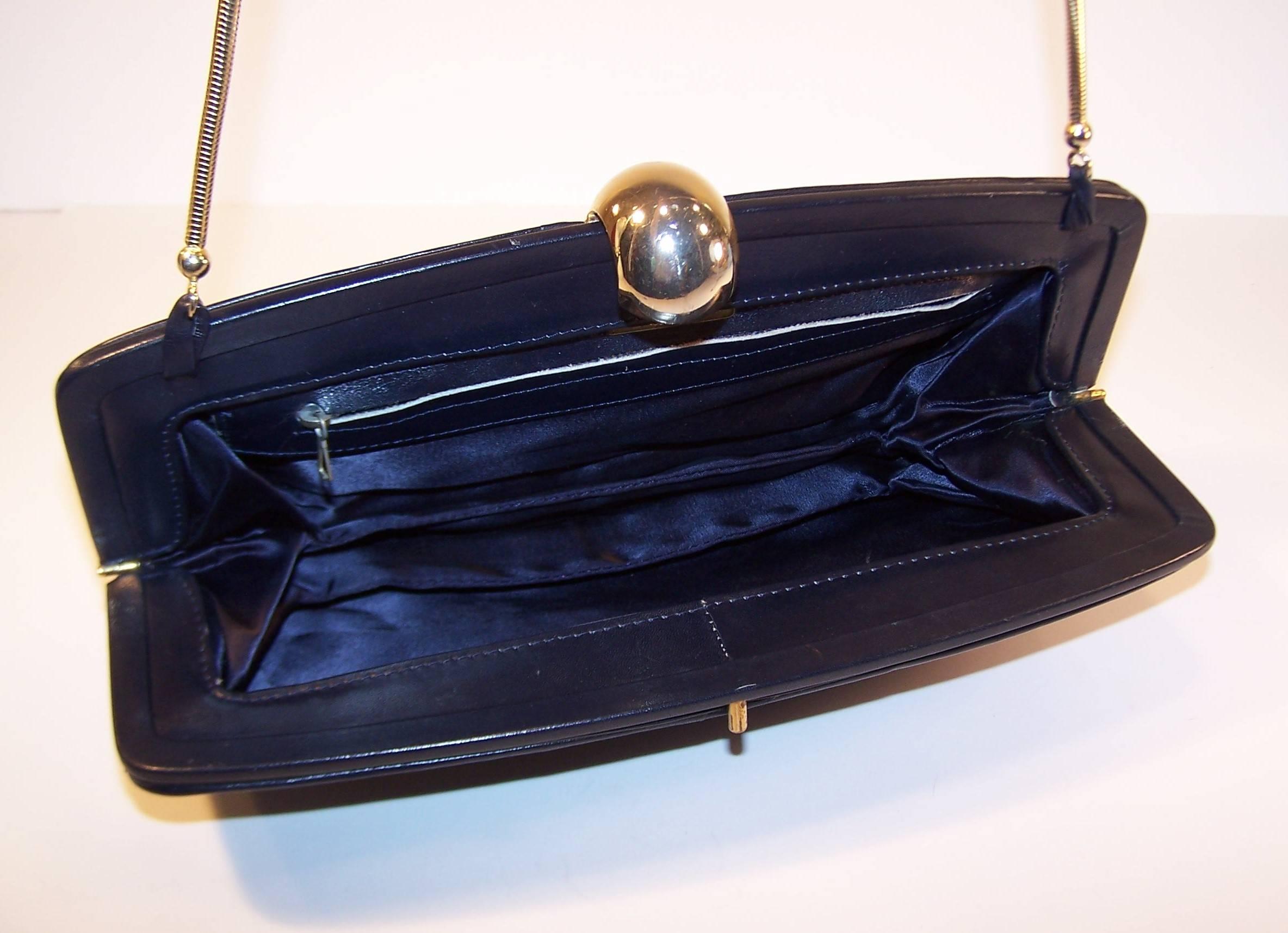 1970's Bottega Veneta Navy Blue Intrecciato Leather Handbag 3
