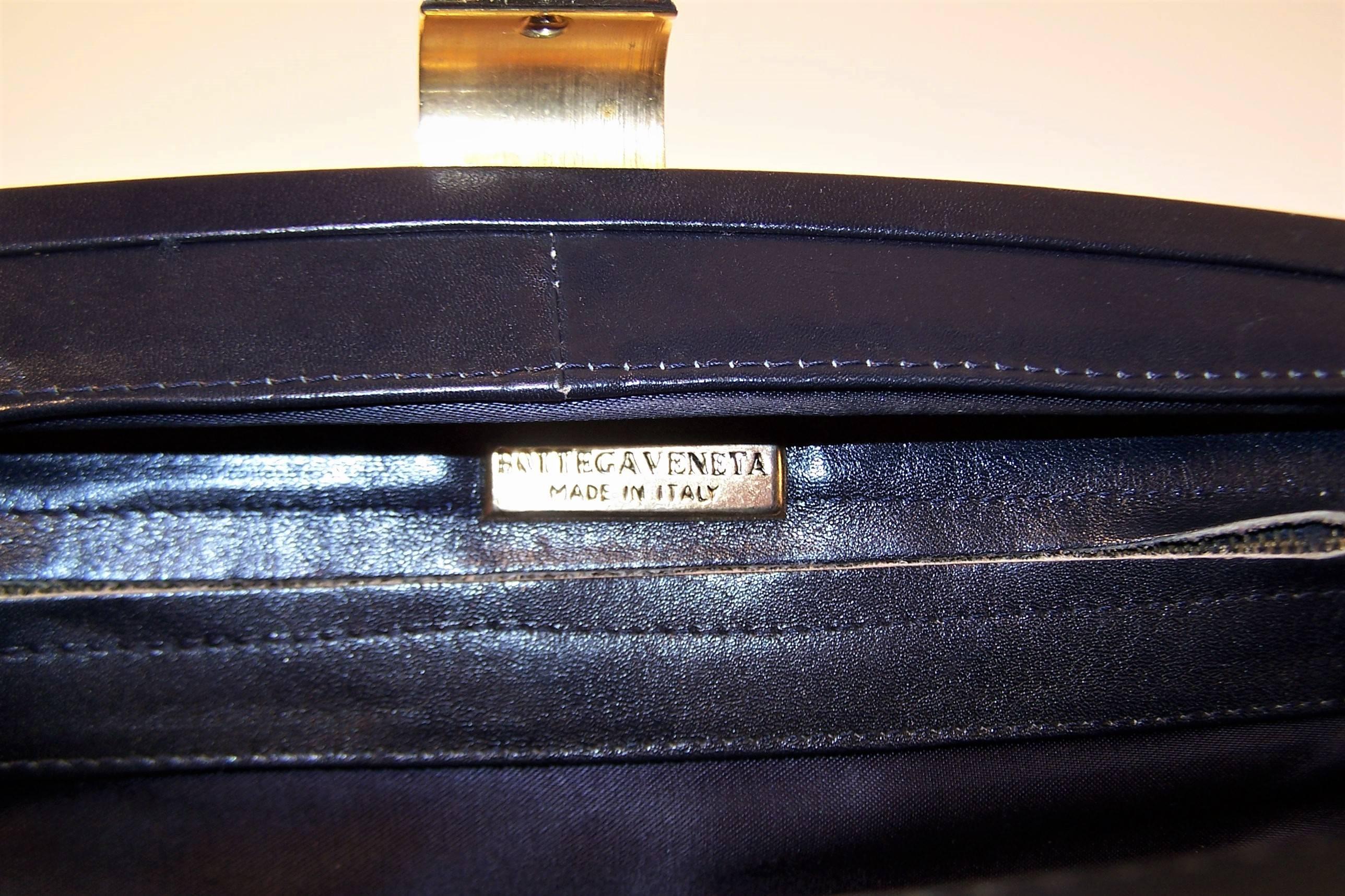 1970's Bottega Veneta Navy Blue Intrecciato Leather Handbag 5