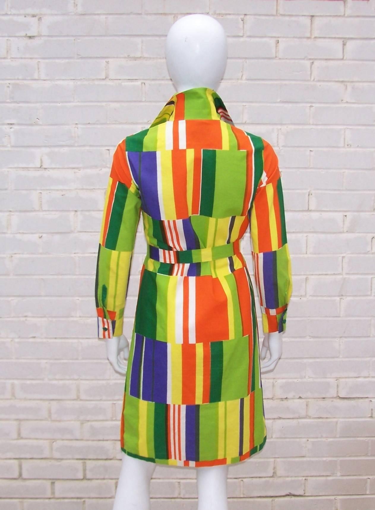 Women's Vibrant 1970's Marimekko of Finland Geometric Cotton Shirt Dress