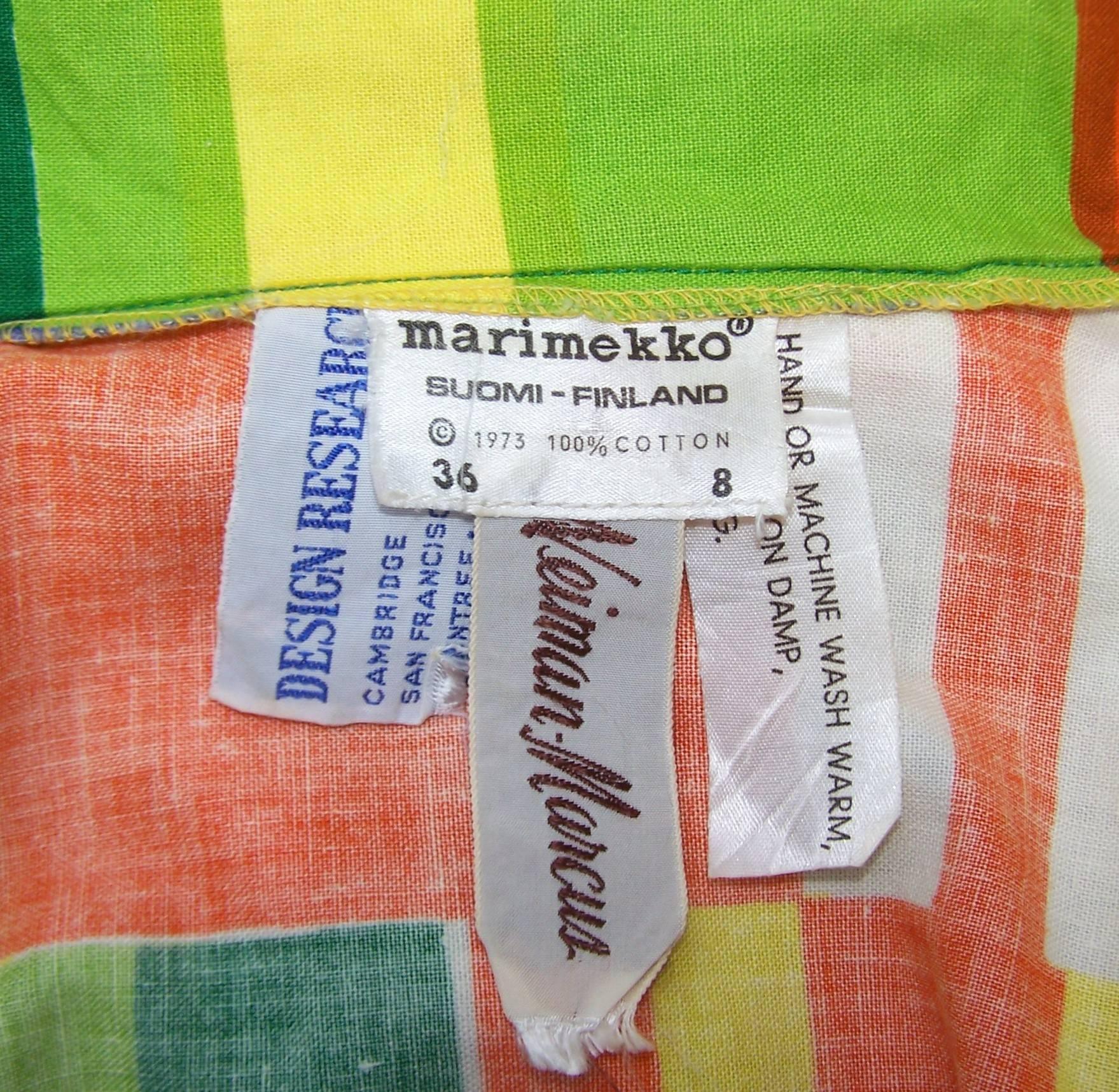 Vibrant 1970's Marimekko of Finland Geometric Cotton Shirt Dress 4