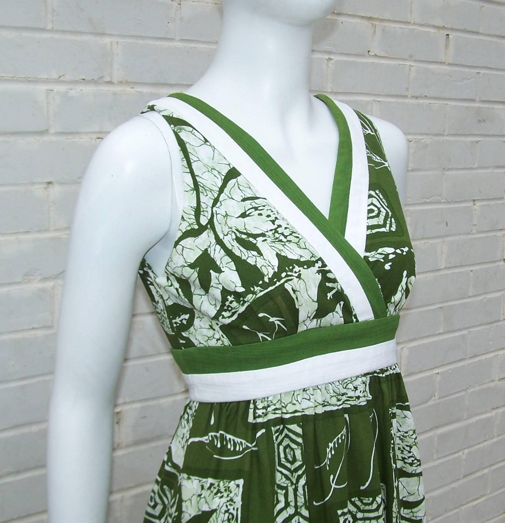 Women's or Men's Hawaiian 1970's Liberty House Barkcloth Tiki Cotton Dress 