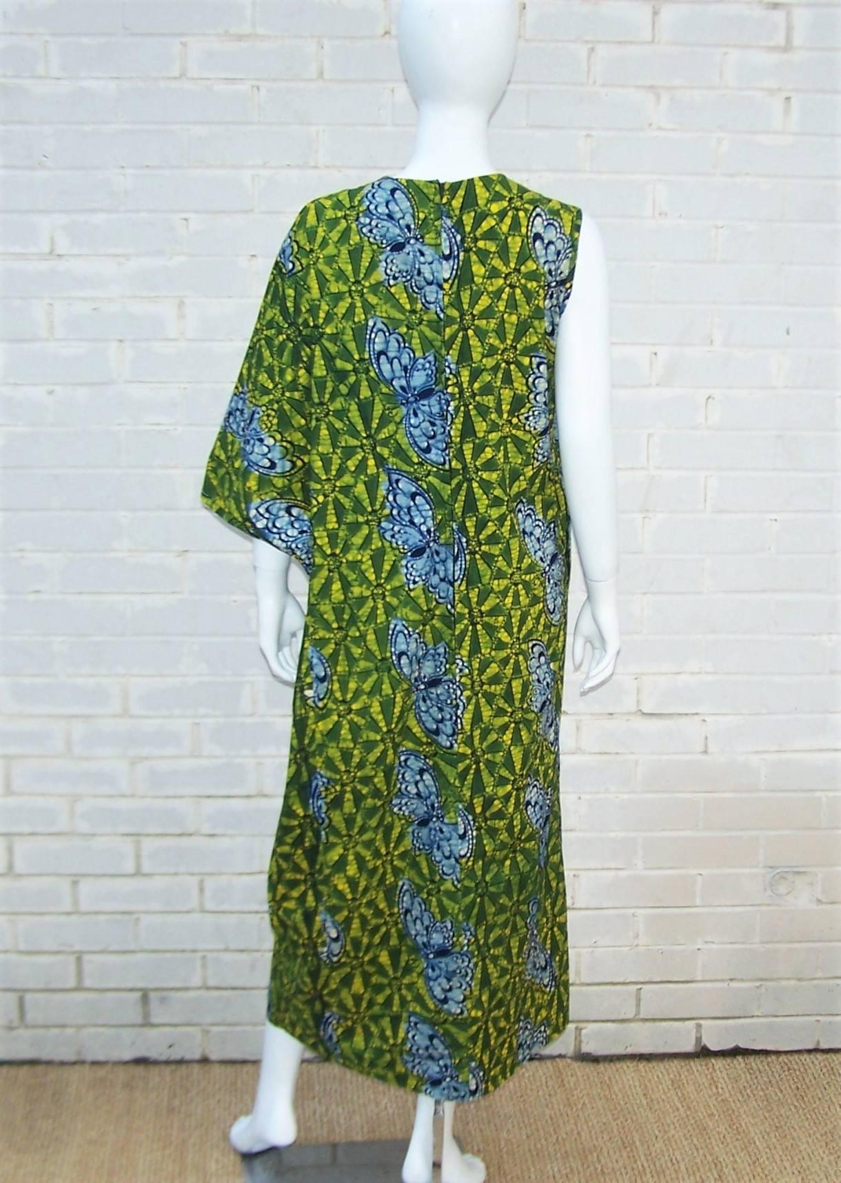 Exotic 1960's Colorful Batik Caftan With Butterfly Motif  3