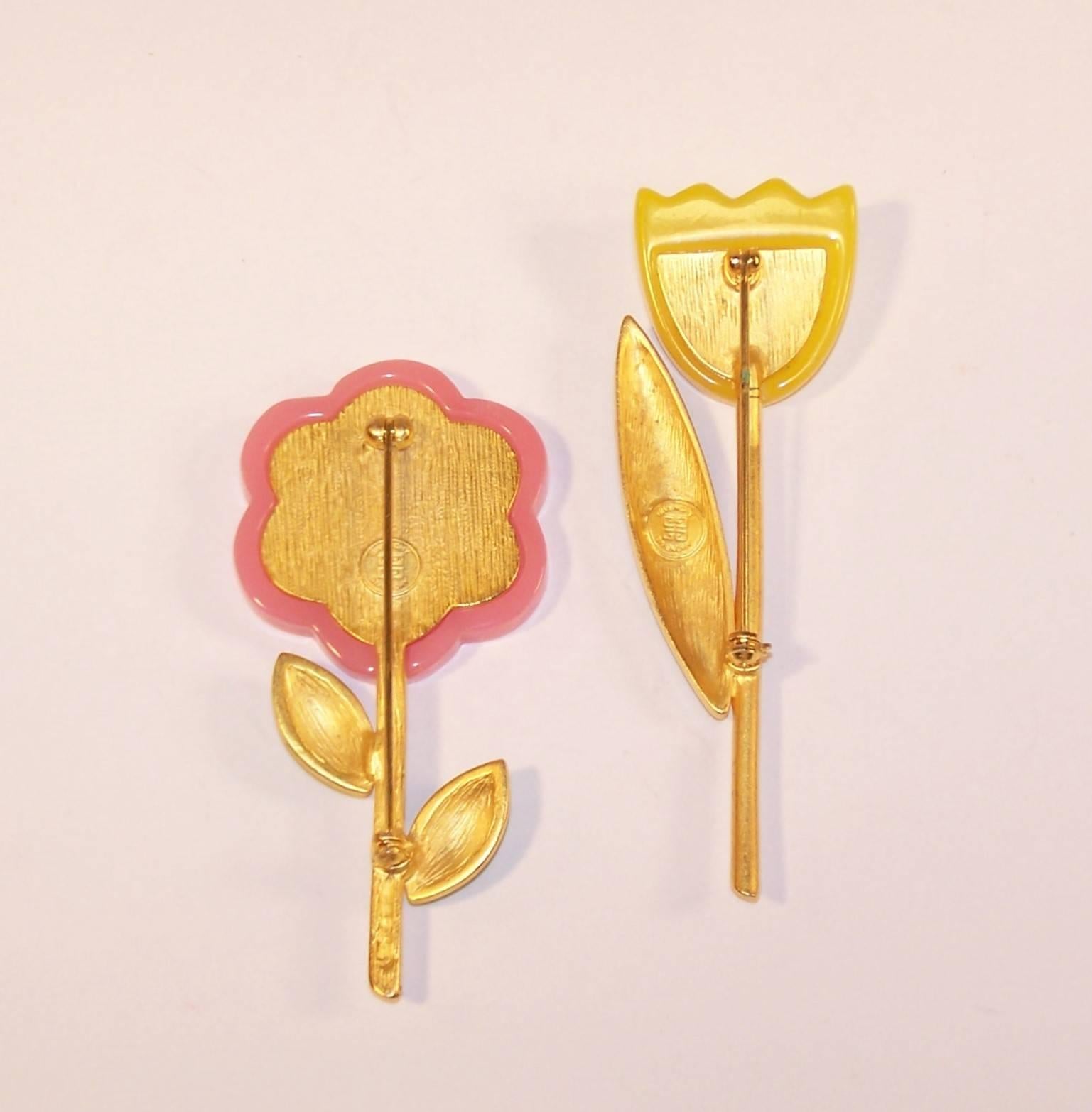 Modern Charming Pair of Vintage Givenchy Flower Brooches