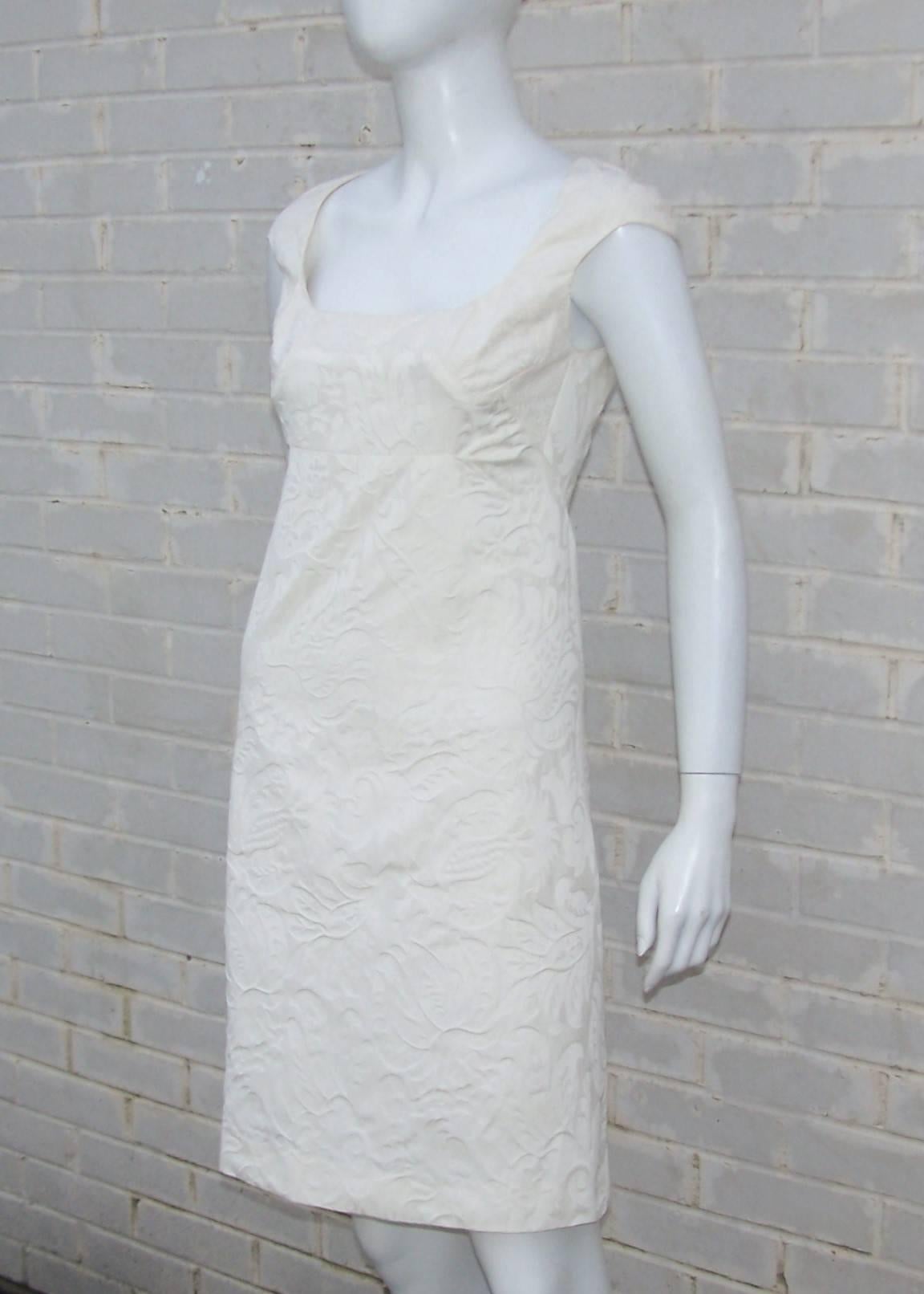 Narciso Rodriguez Pale Yellow Cotton Jacquard Dress In Good Condition In Atlanta, GA