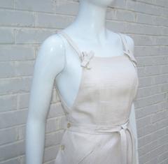 Adorable C.1970 Courreges Linen Style Jumper Dress