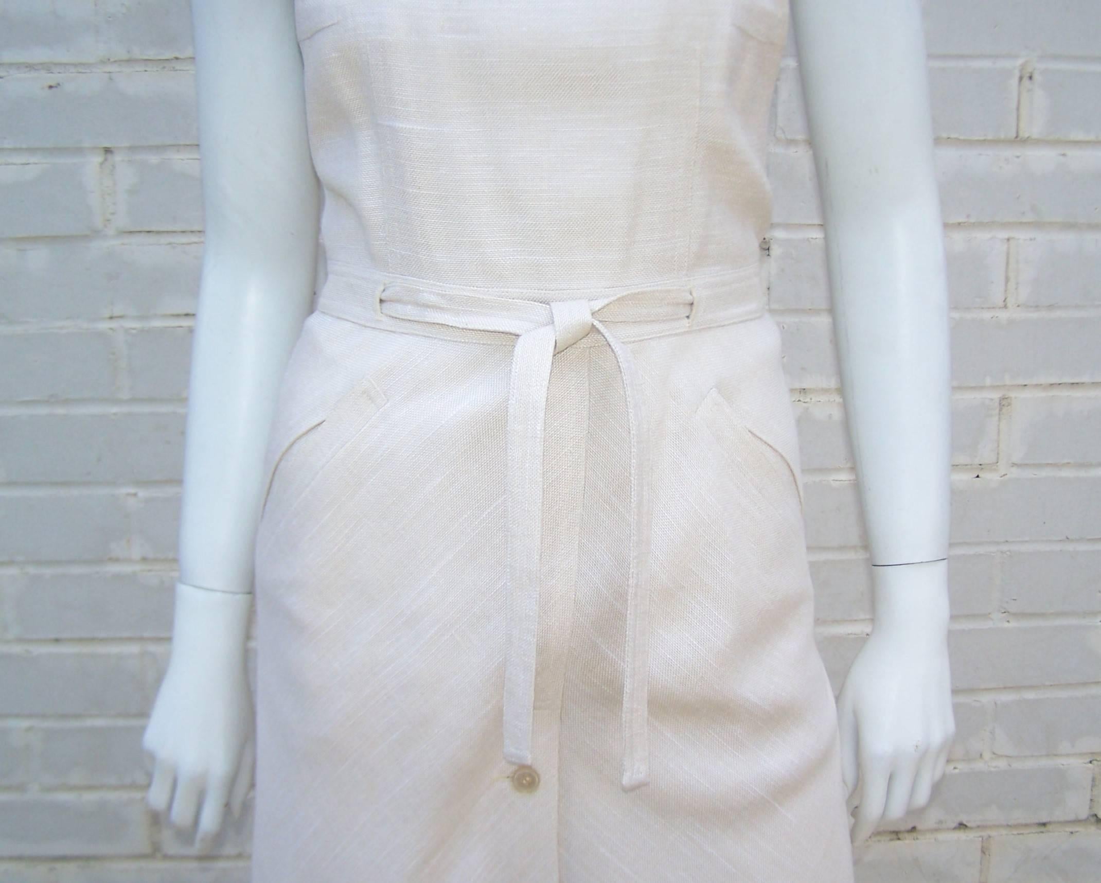 Women's Adorable C.1970 Courreges Linen Style Jumper Dress