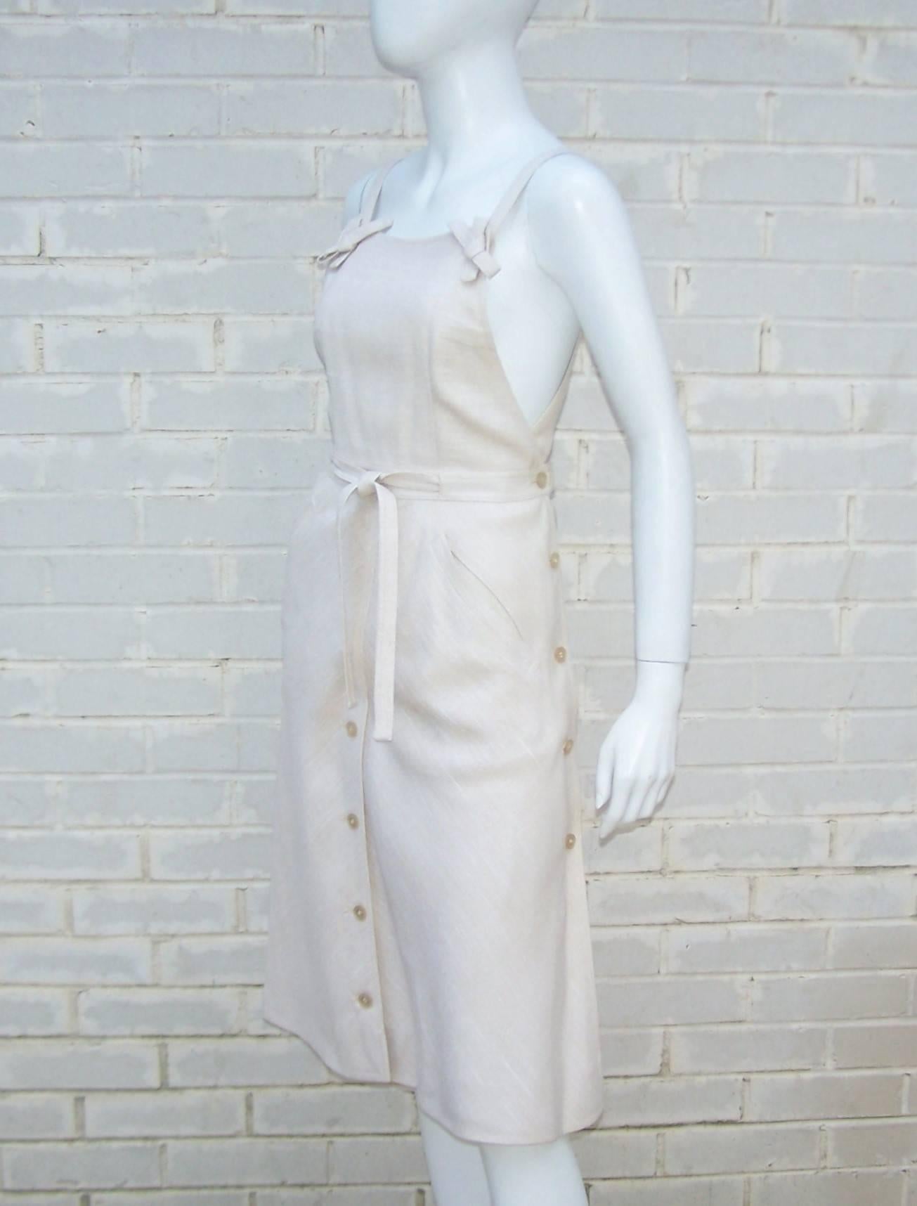 Adorable C.1970 Courreges Linen Style Jumper Dress 1