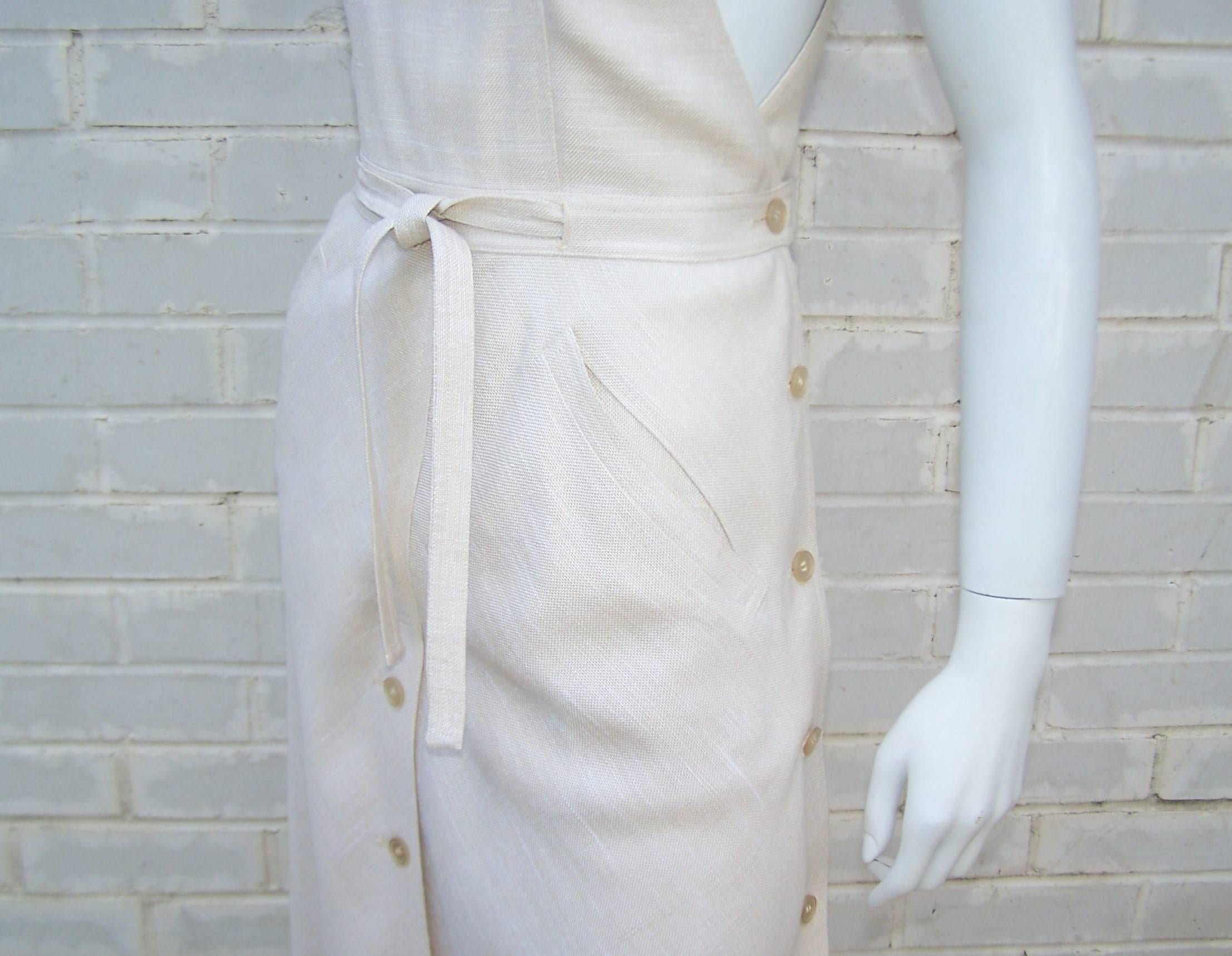 Adorable C.1970 Courreges Linen Style Jumper Dress 2