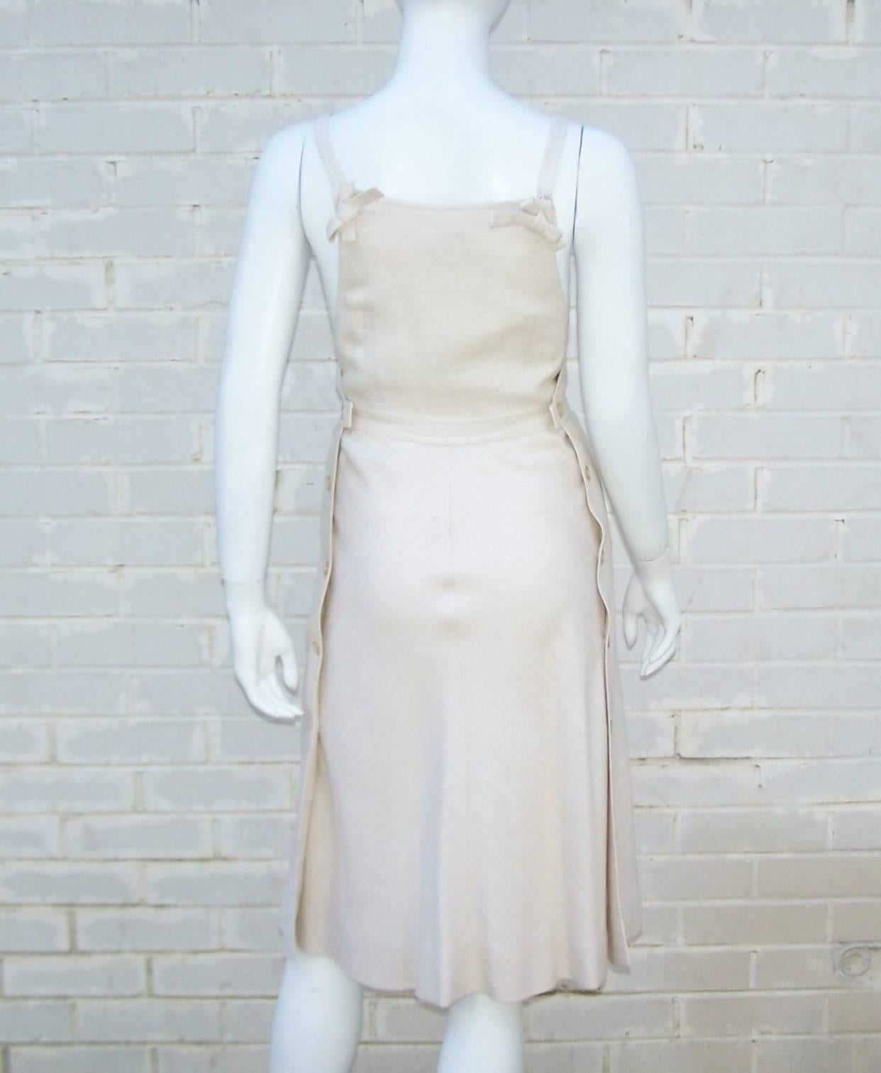 Adorable C.1970 Courreges Linen Style Jumper Dress 3