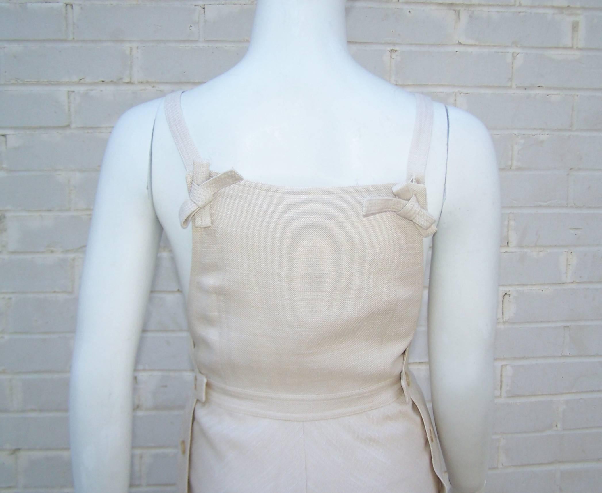 Adorable C.1970 Courreges Linen Style Jumper Dress 4