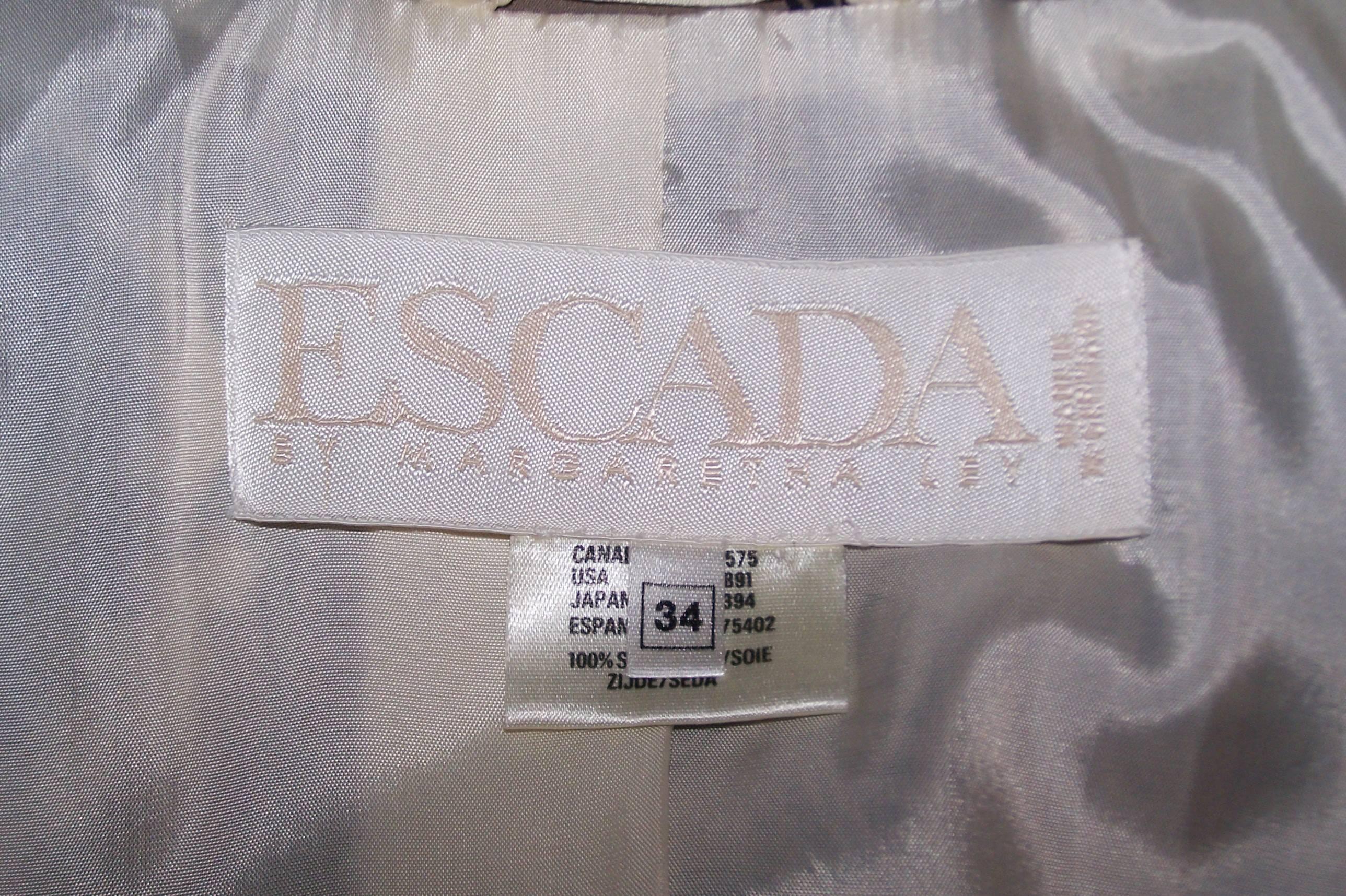 Tailleur jupe Escada à imprimé tropical avec veste péplum, années 1980 en vente 2