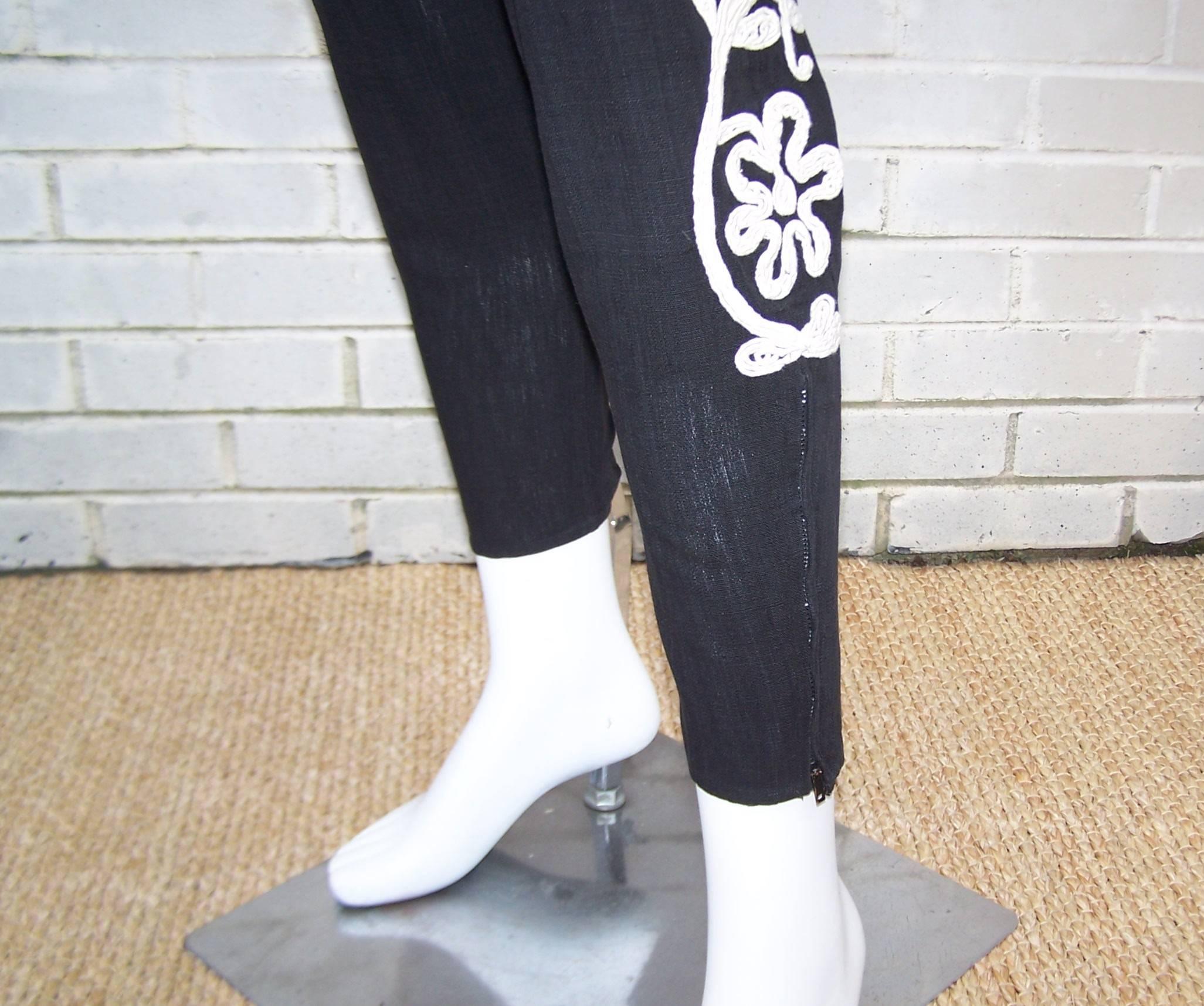 Black Whimsical 1950's Flamenco Style Novelty Pant & Vest Set 