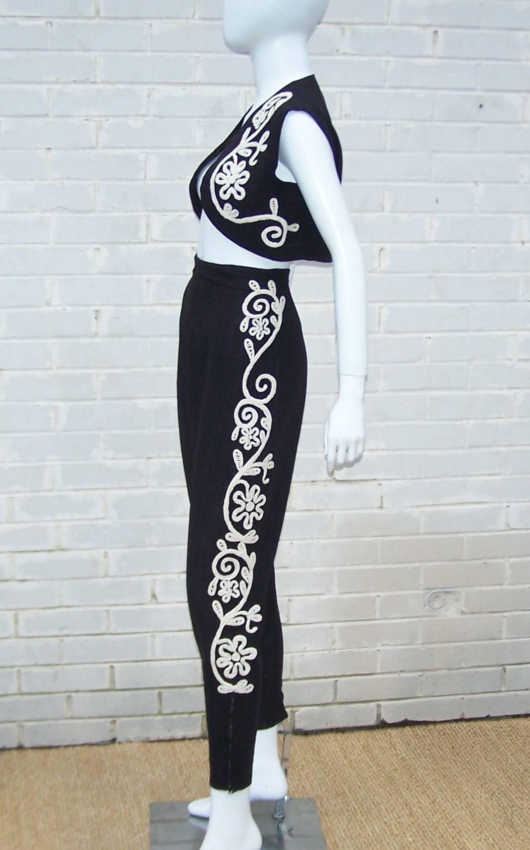 Whimsical 1950's Flamenco Style Novelty Pant & Vest Set  In Good Condition In Atlanta, GA