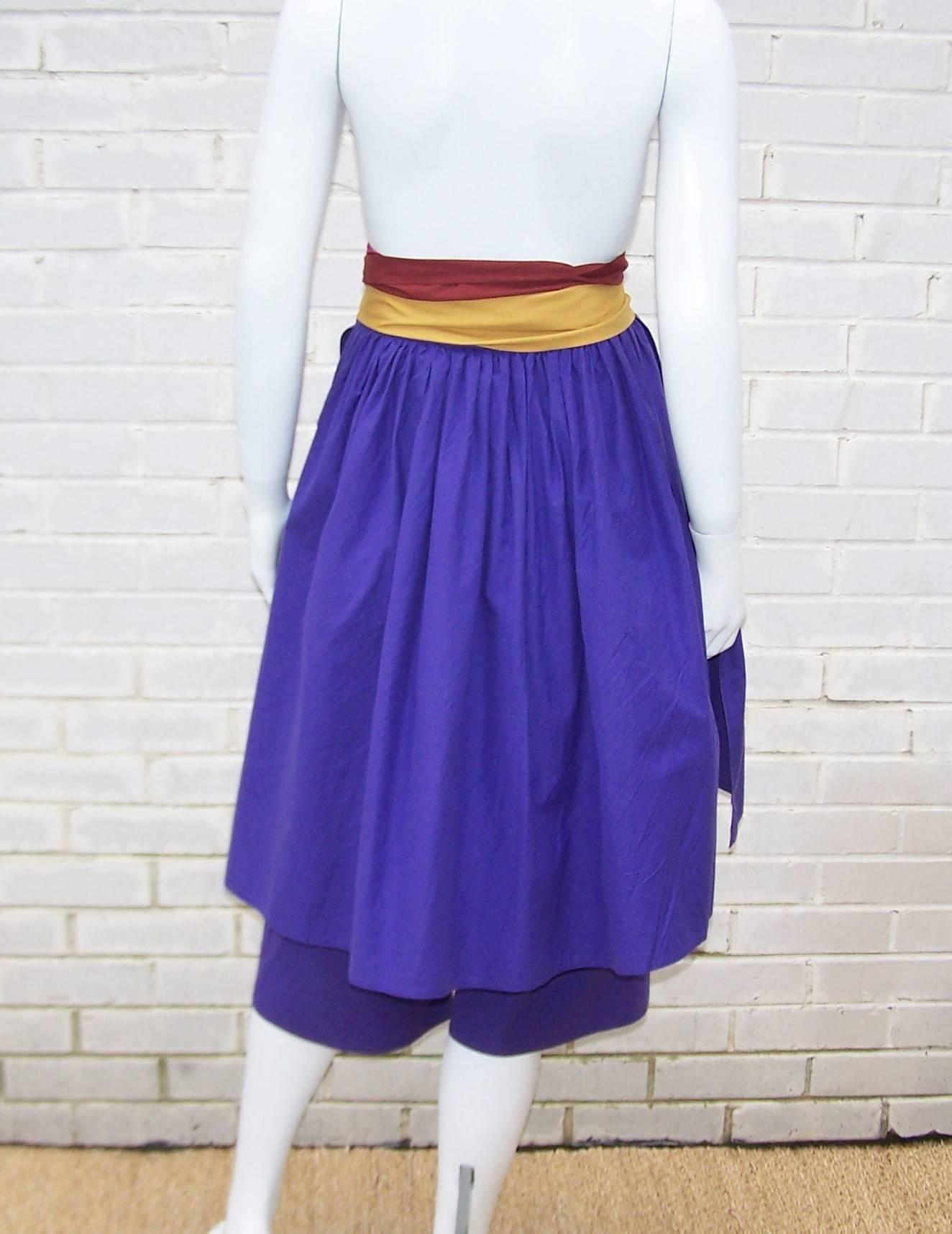 Women's Colorful 1970's Gucci Cotton Culottes With Skirted Overlay