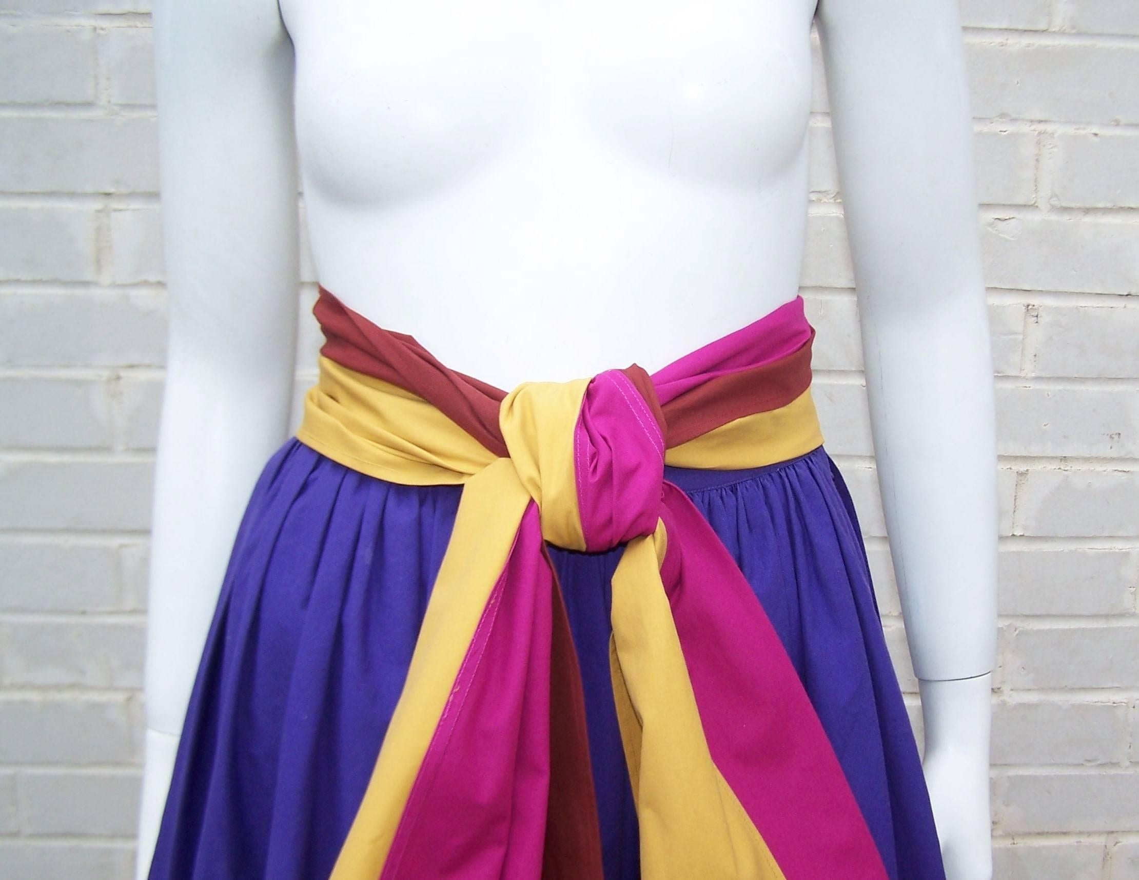 Purple Colorful 1970's Gucci Cotton Culottes With Skirted Overlay