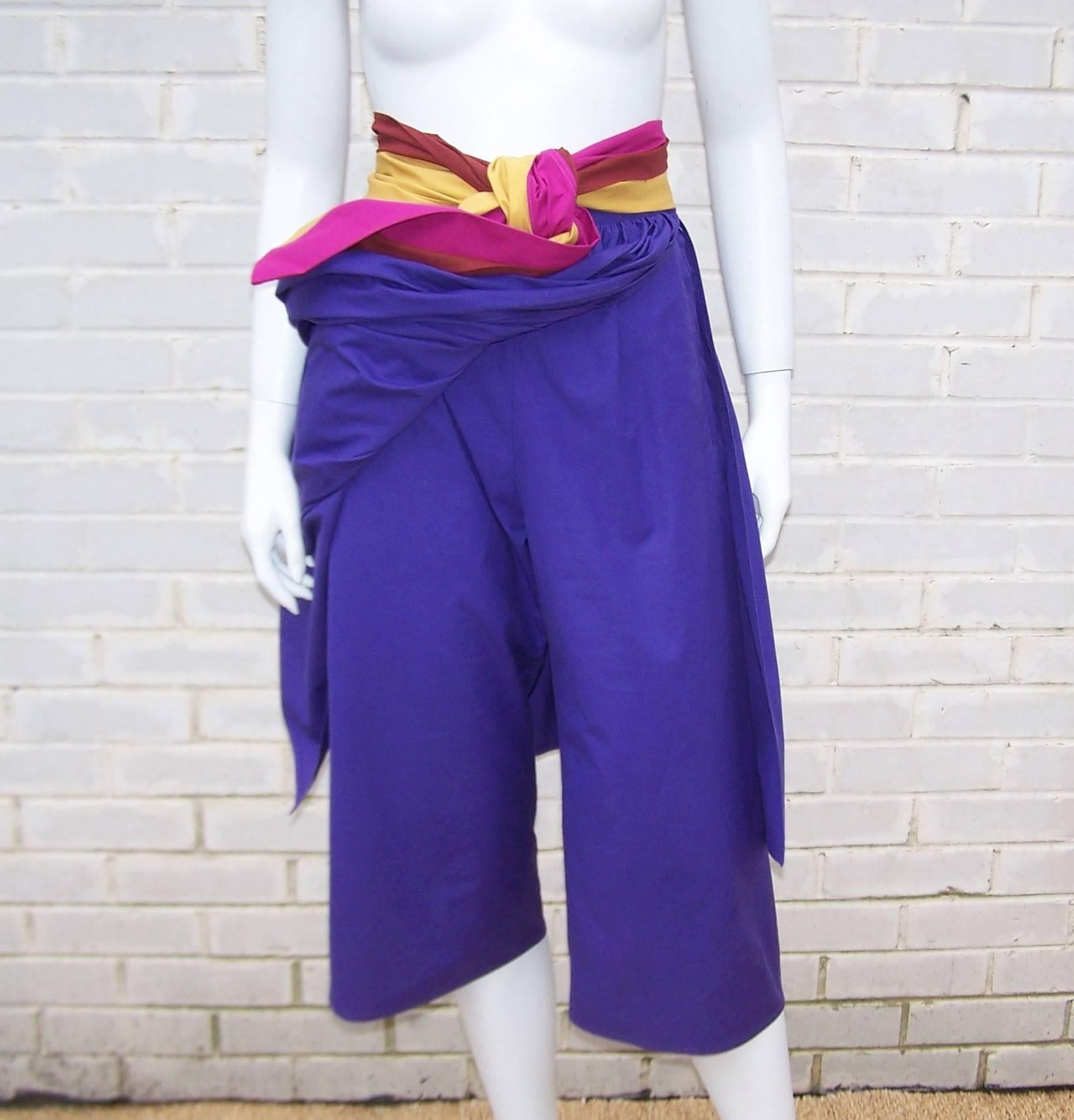 Colorful 1970's Gucci Cotton Culottes With Skirted Overlay 2