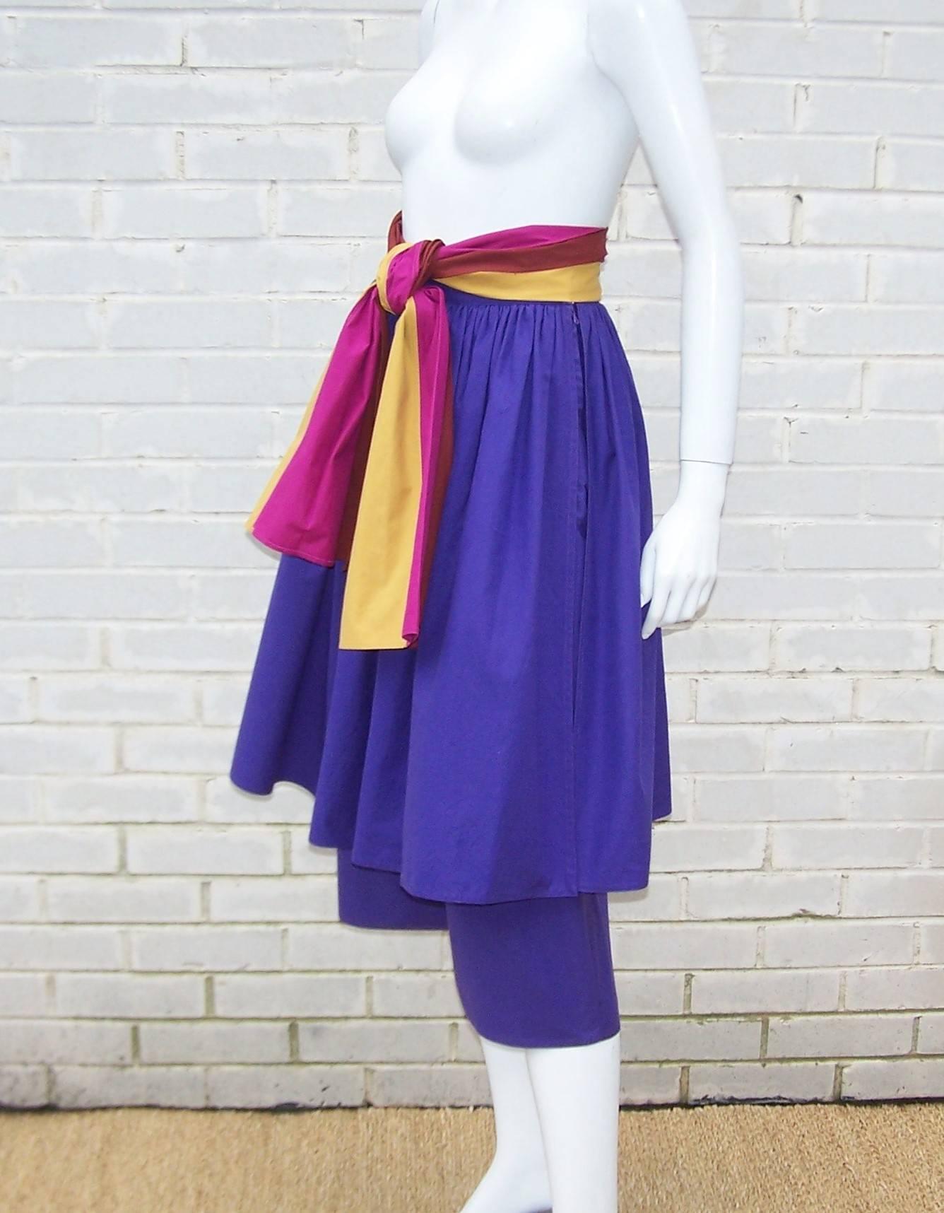 Colorful 1970's Gucci Cotton Culottes With Skirted Overlay 1