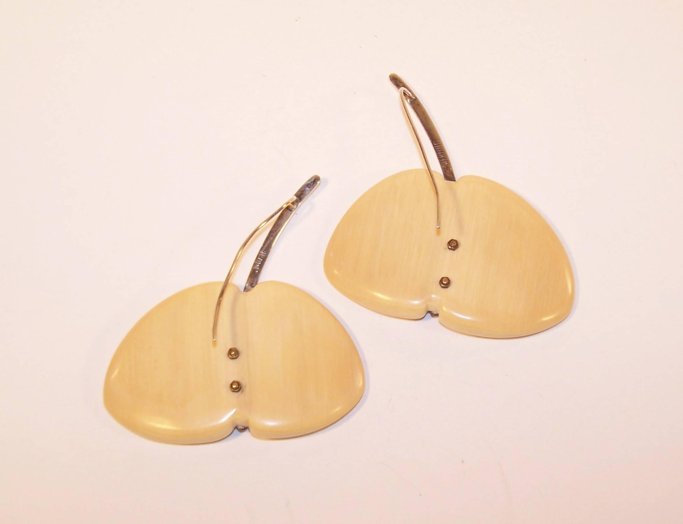 Signed 1970's Large Artisan Ivory & Sterling Earrings In Excellent Condition In Atlanta, GA