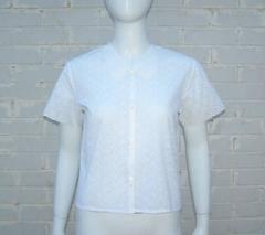 Sweet & Innocent 1970's Cacharel White Cotton Eyelet Blouse