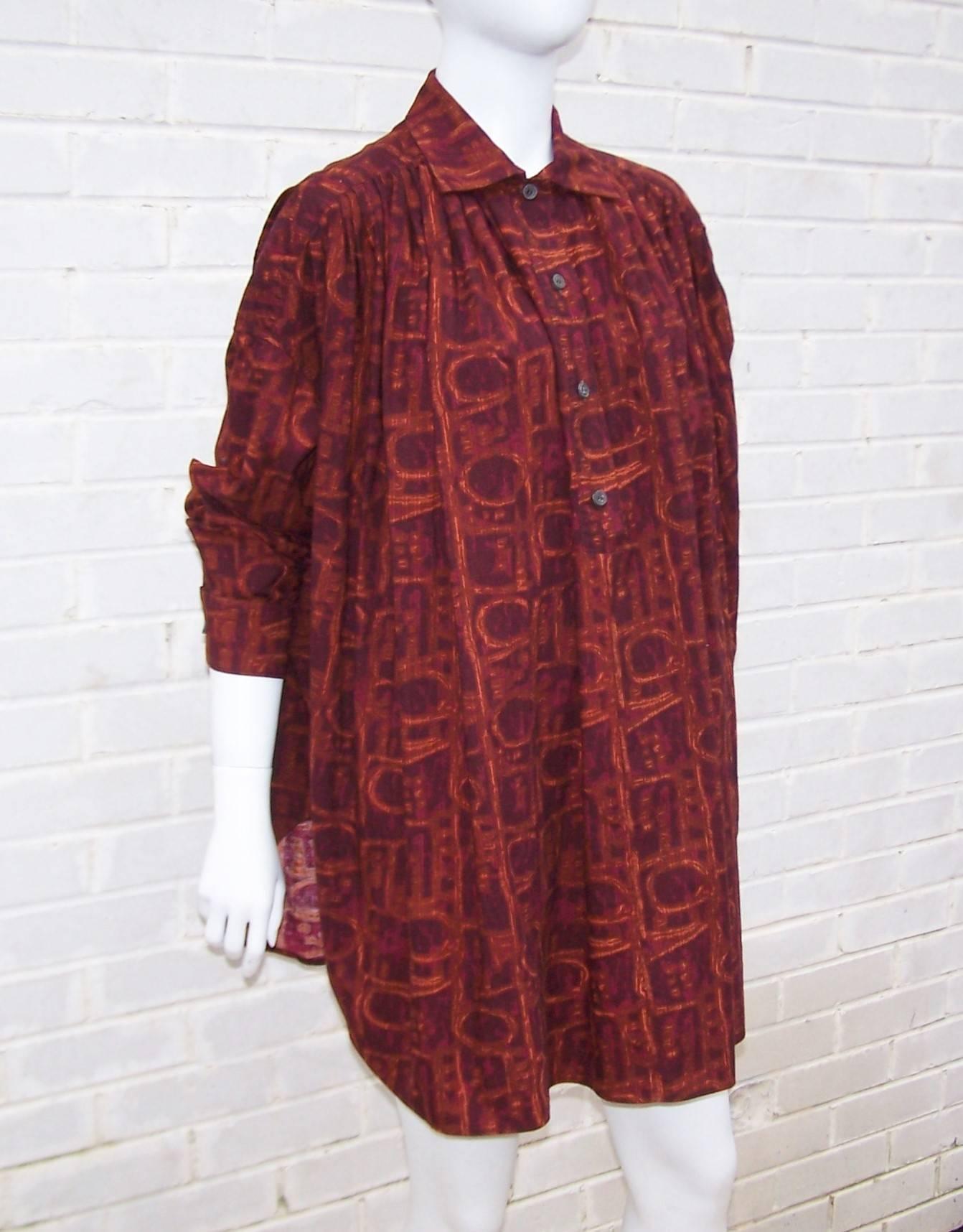 Exotic 1980's Callaghan Italian Cotton Smock Top  In Excellent Condition In Atlanta, GA